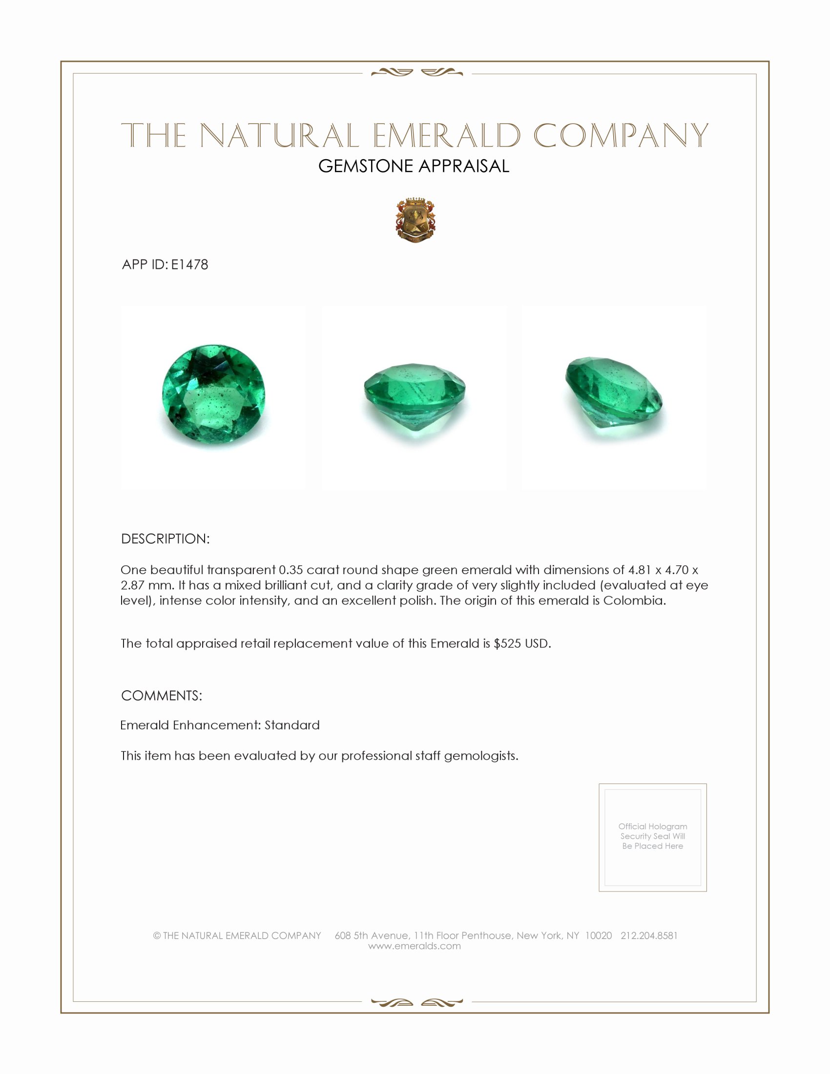 0.35 Ct. Emerald from Colombia