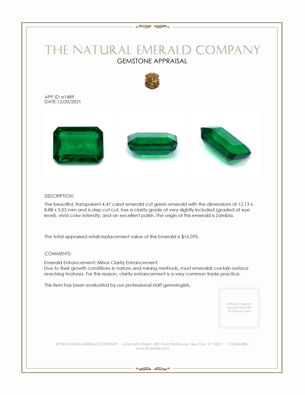 4.47 Ct. Emerald from Zambia