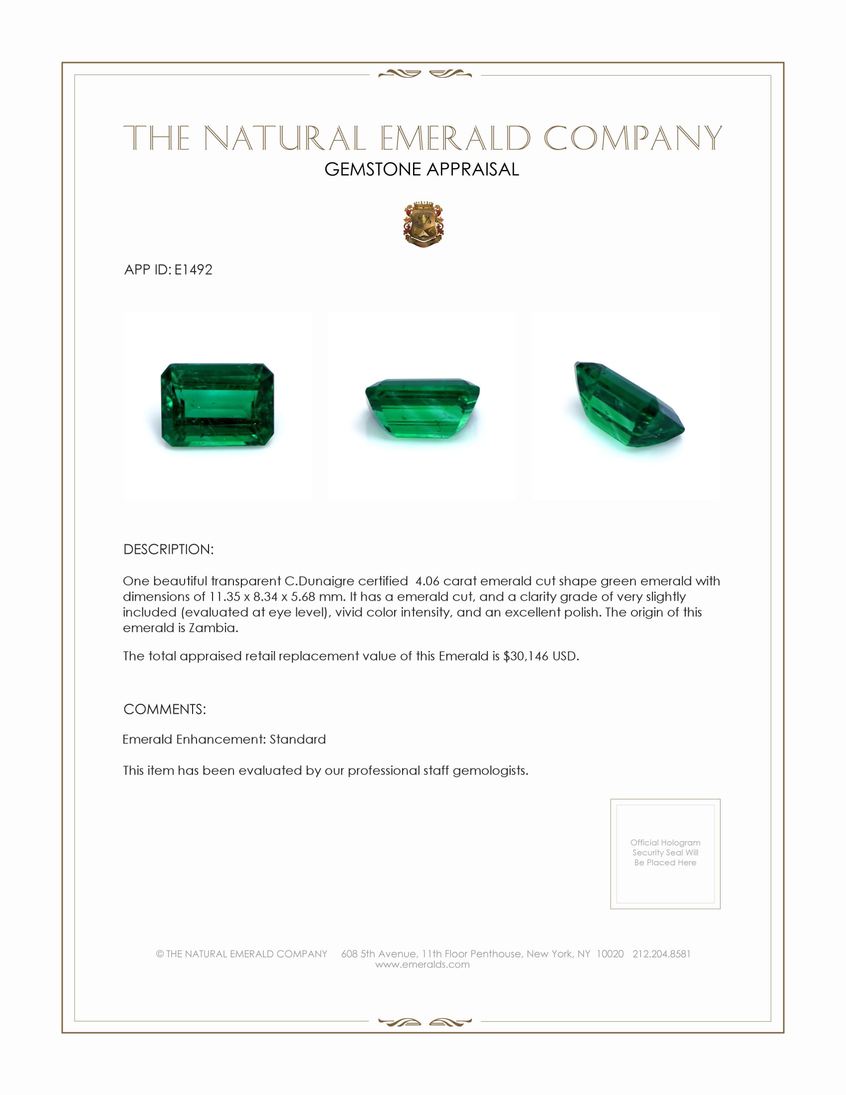 4.06 Ct. Emerald from Zambia