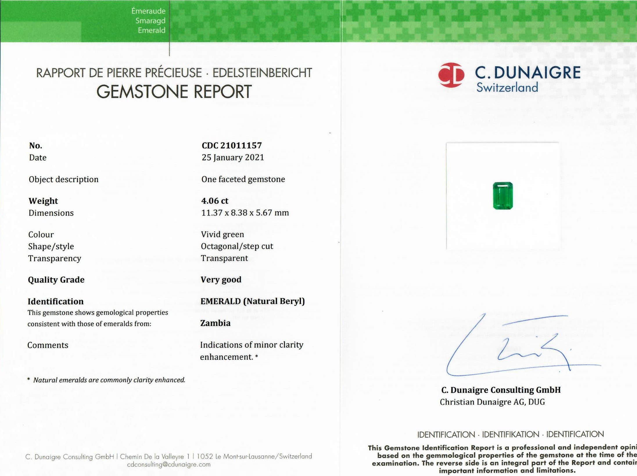 4.06 Ct. Emerald from Zambia