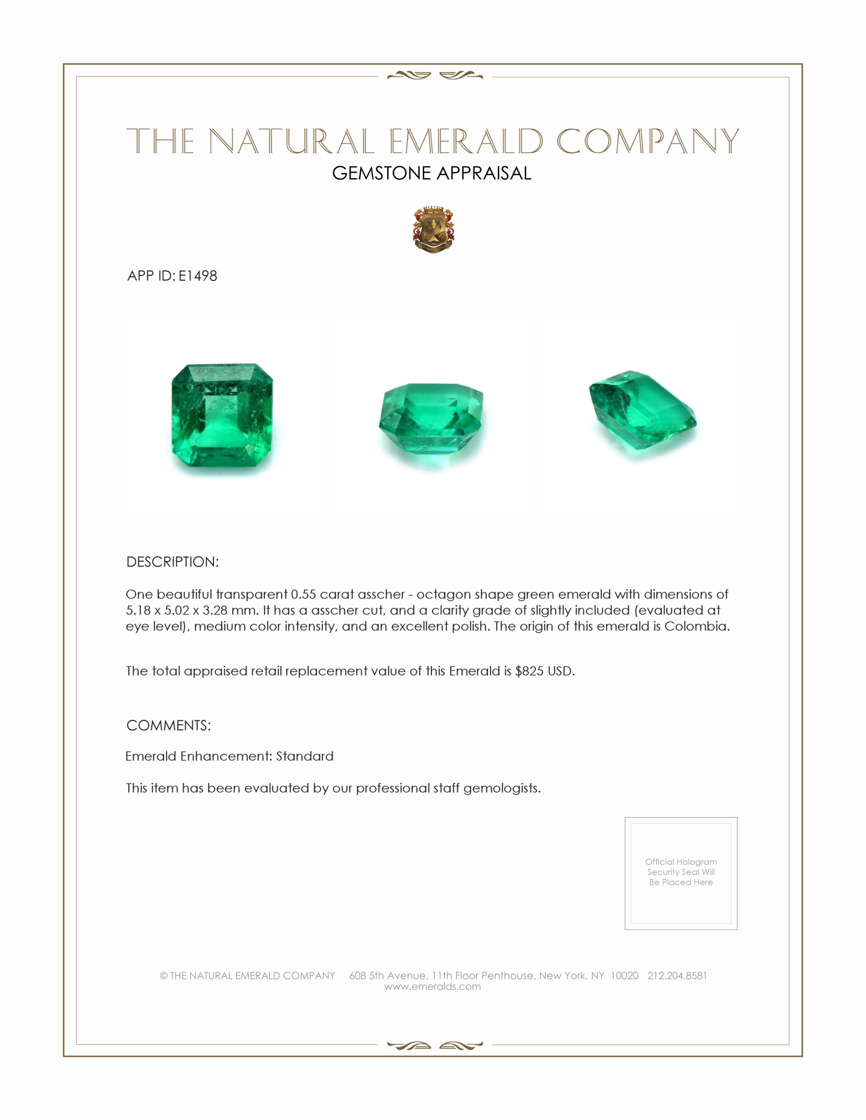 0.55 Ct. Emerald from Colombia