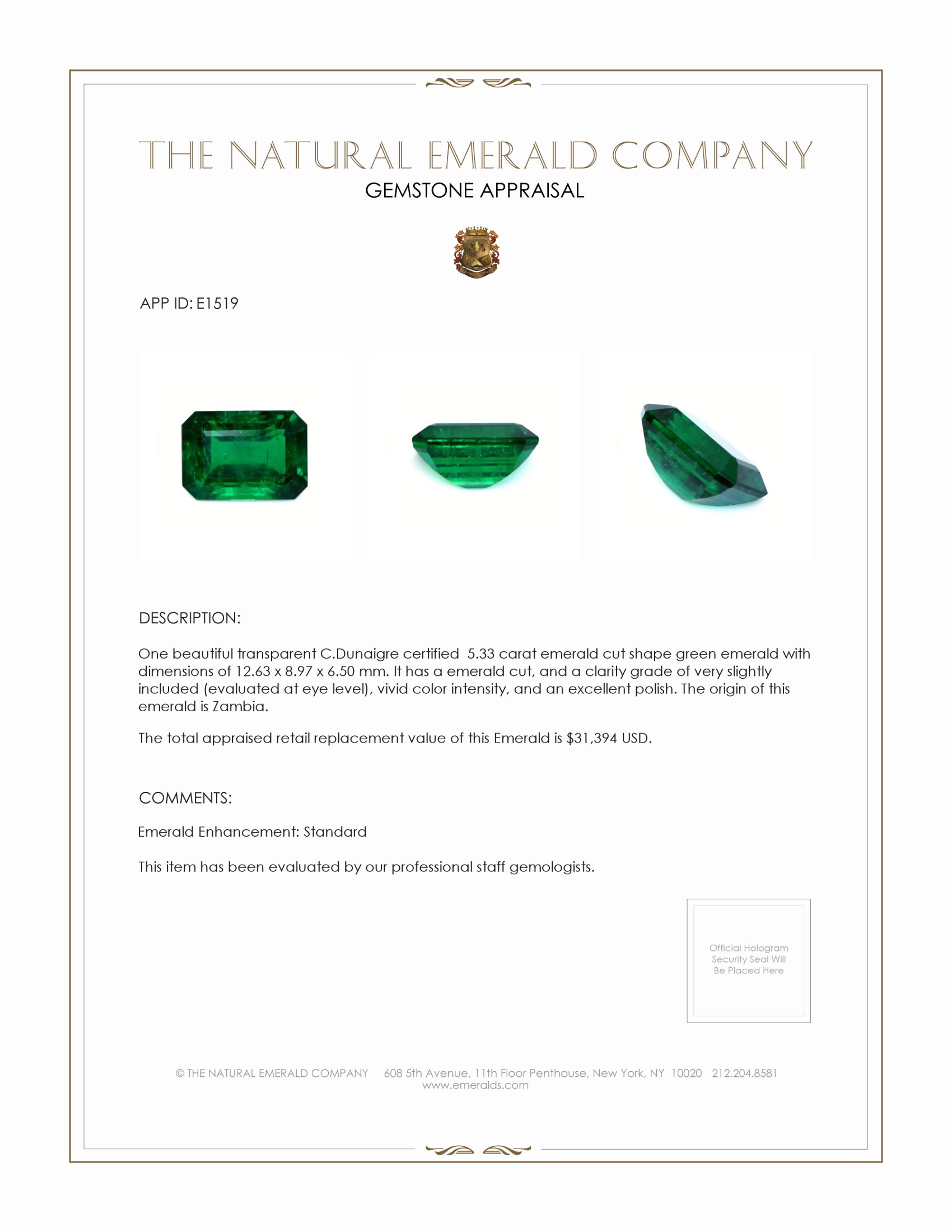 5.33 Ct. Emerald from Zambia
