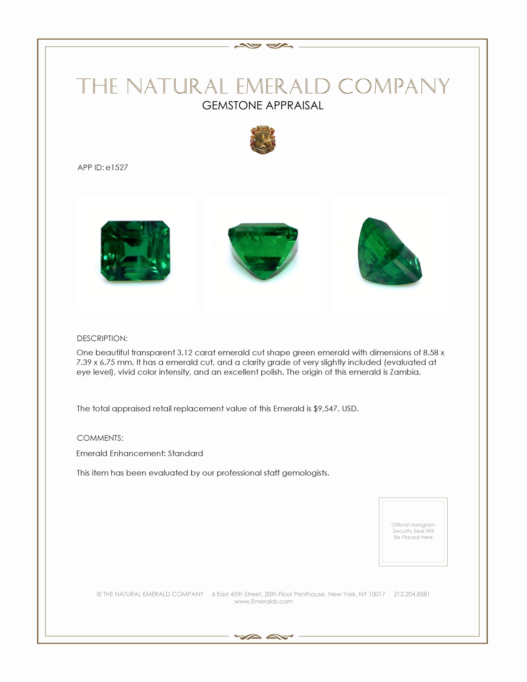 3.12 Ct. Emerald from Zambia