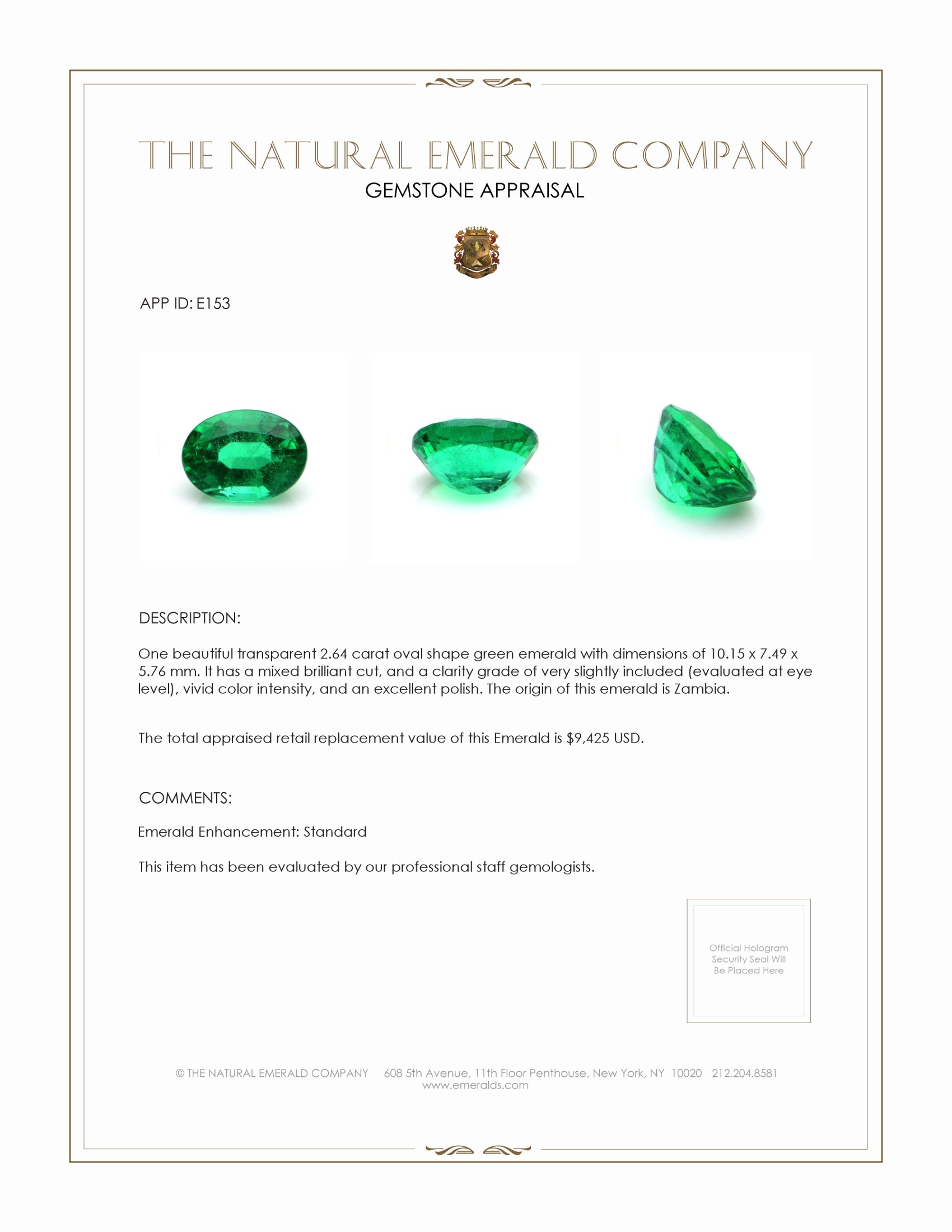 2.64 Ct. Emerald from Zambia