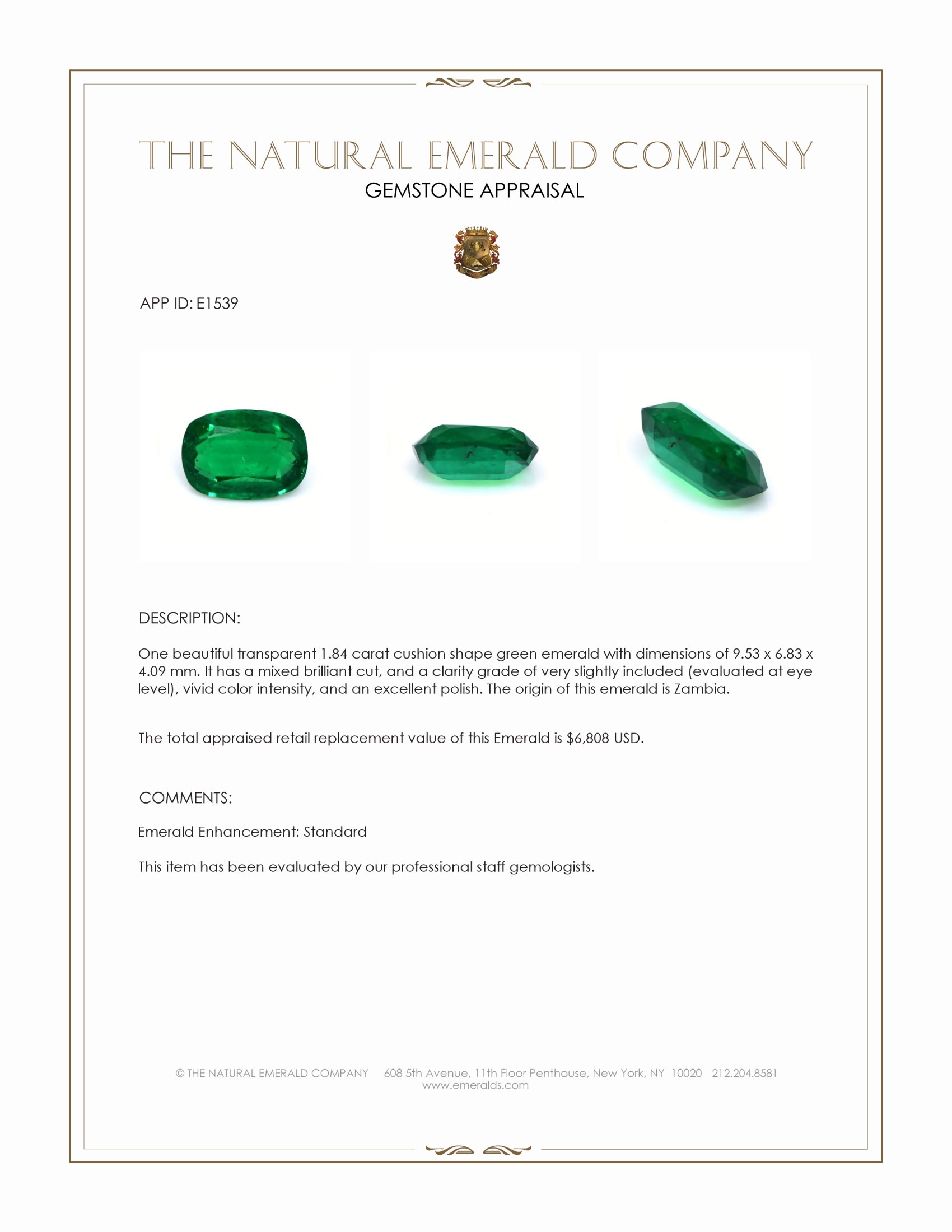 1.84 Ct. Emerald from Zambia