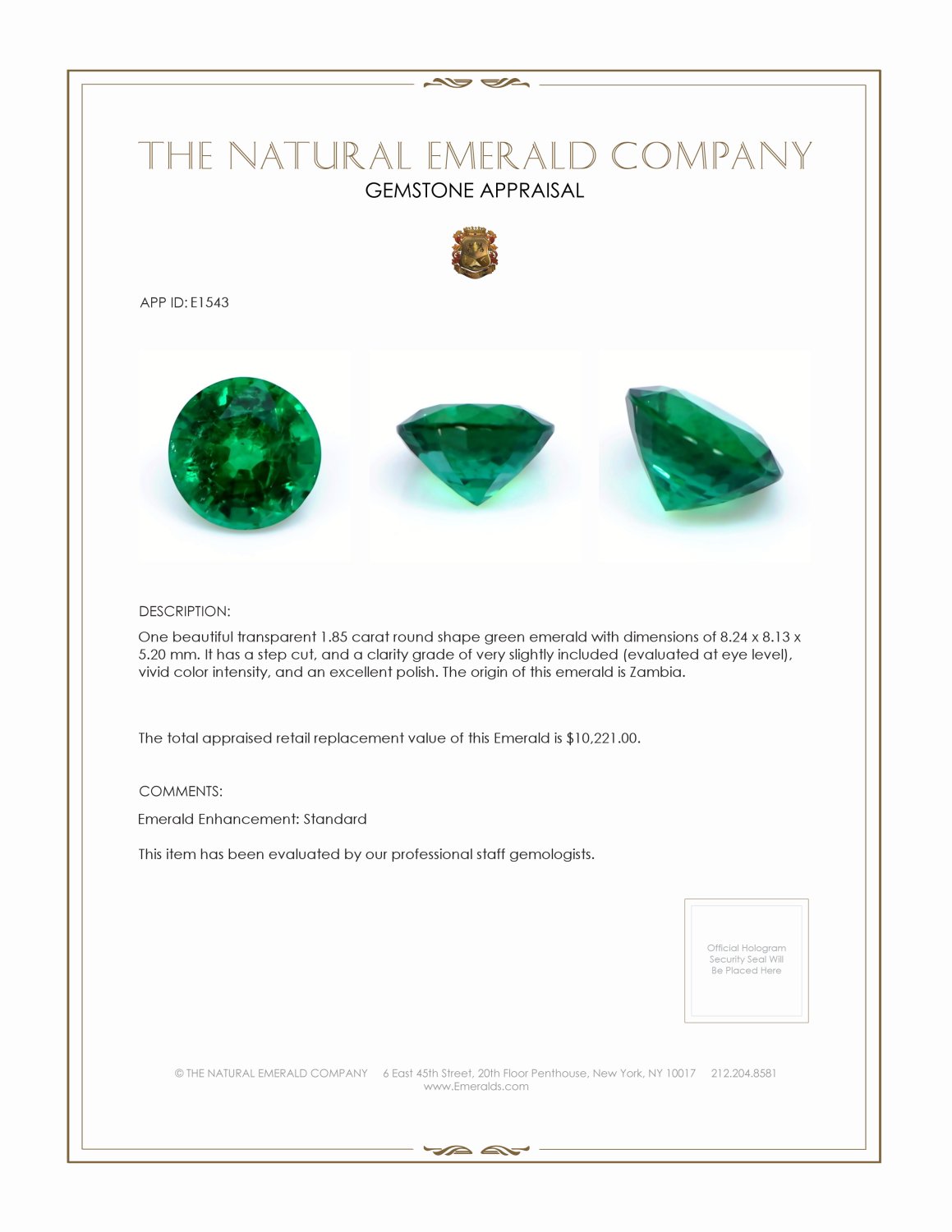 1.85 Ct. Emerald from Zambia