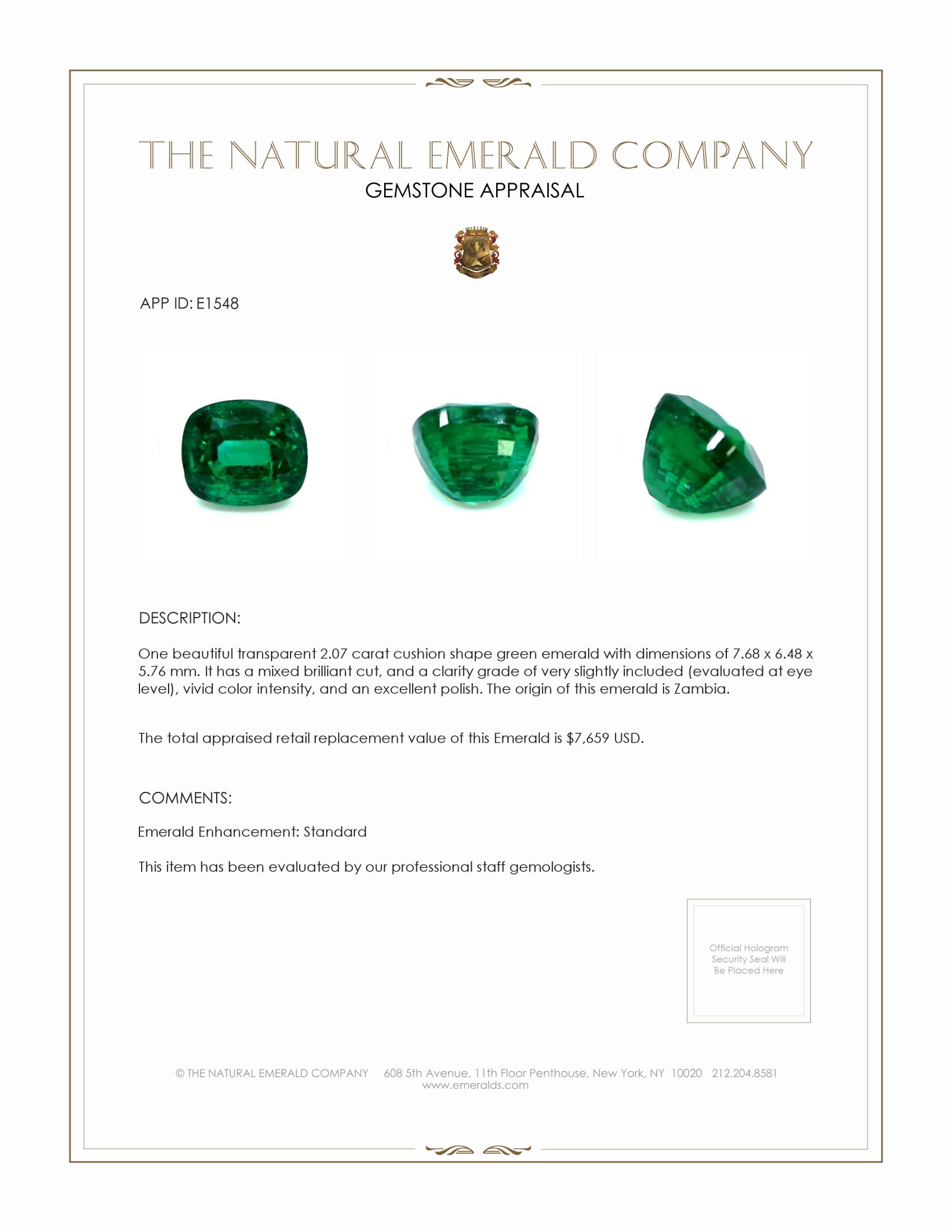 2.07 Ct. Emerald from Zambia