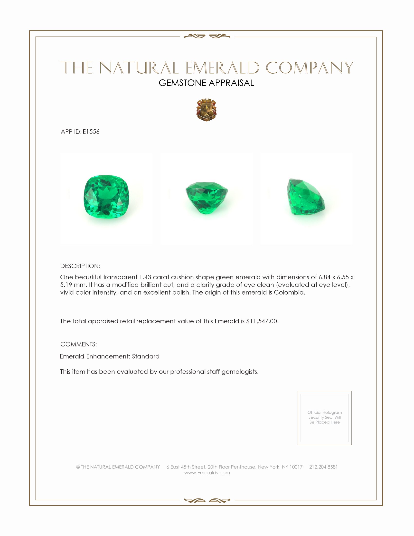 1.43 Ct. Emerald from Colombia