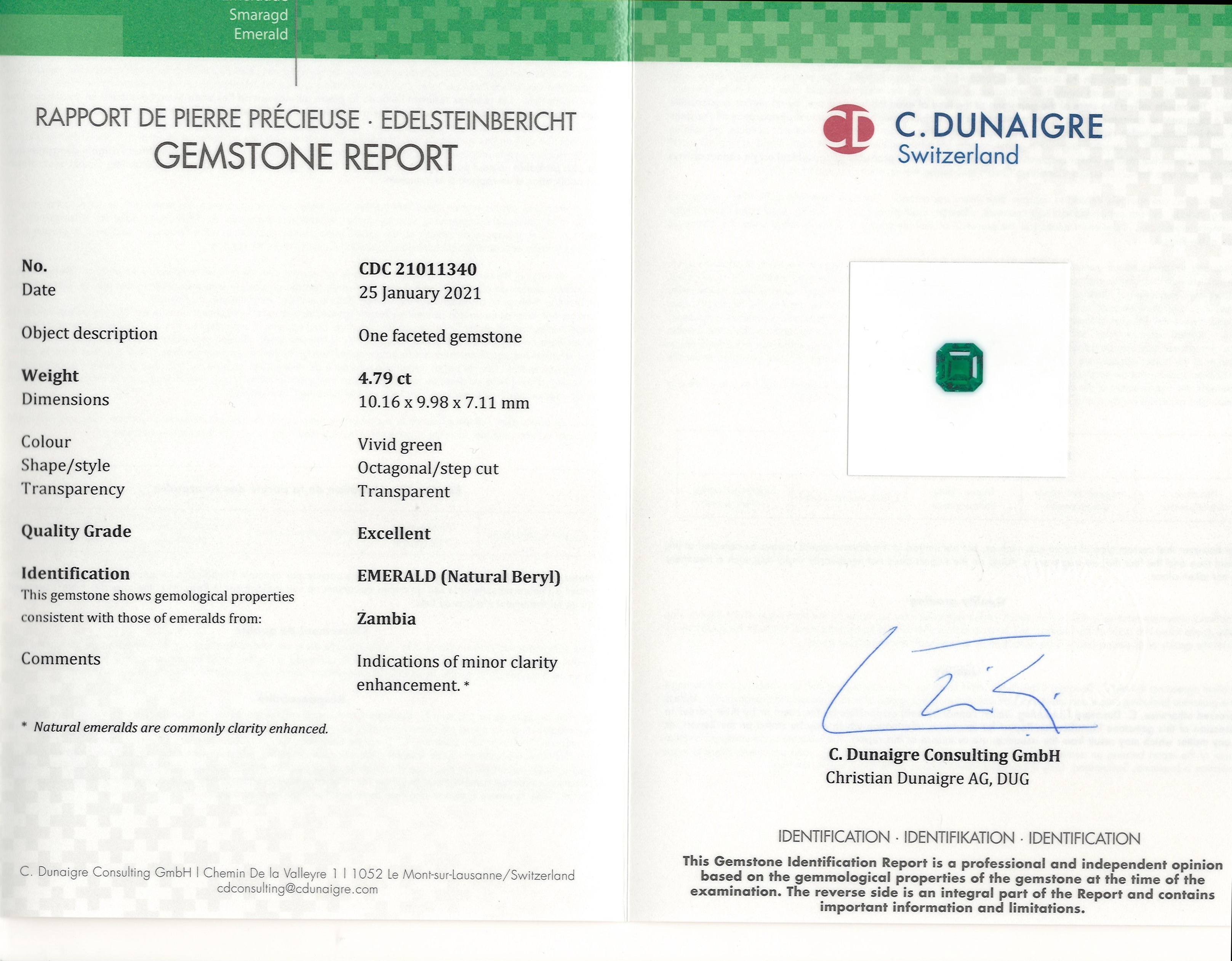 4.79 Ct. Emerald from Zambia