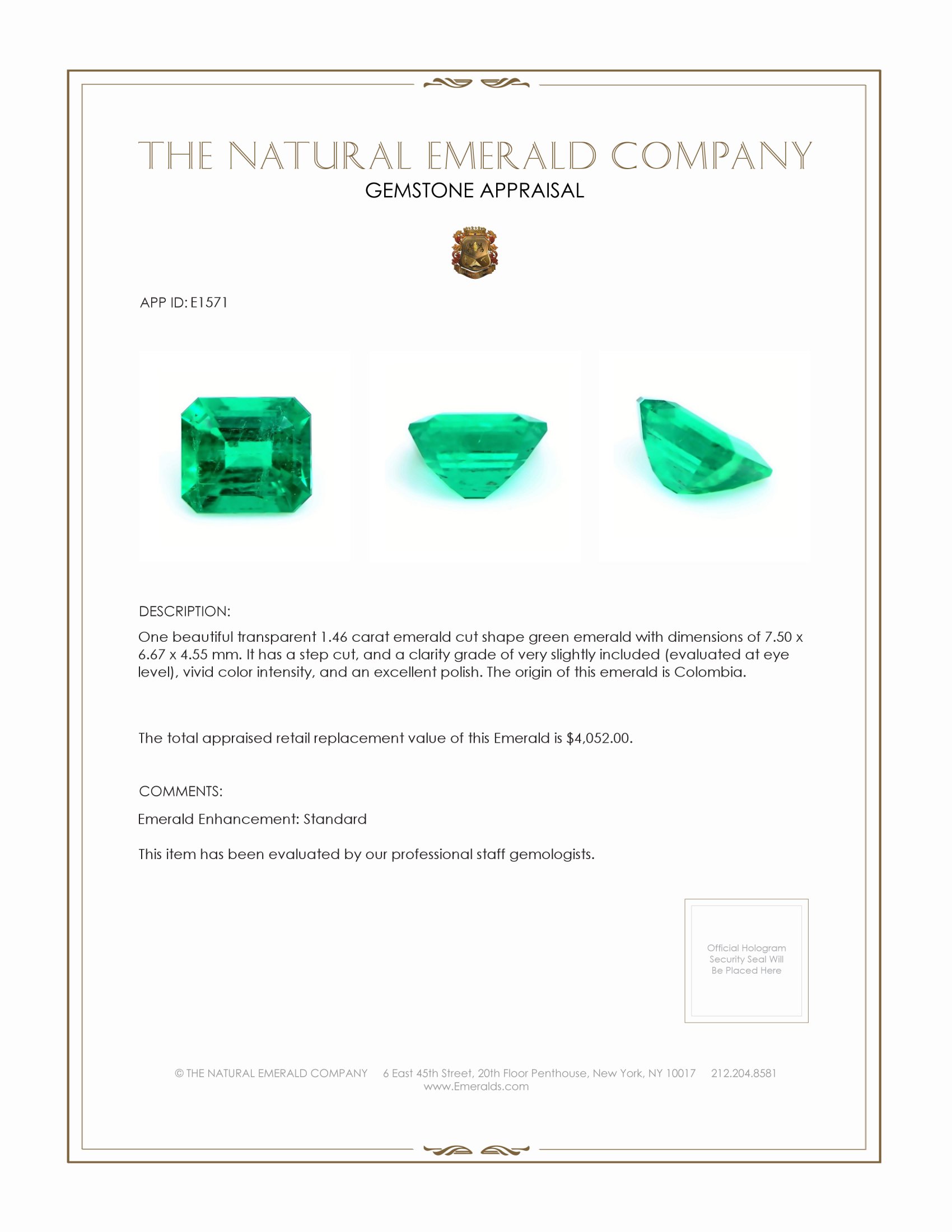 1.46 Ct. Emerald from Colombia