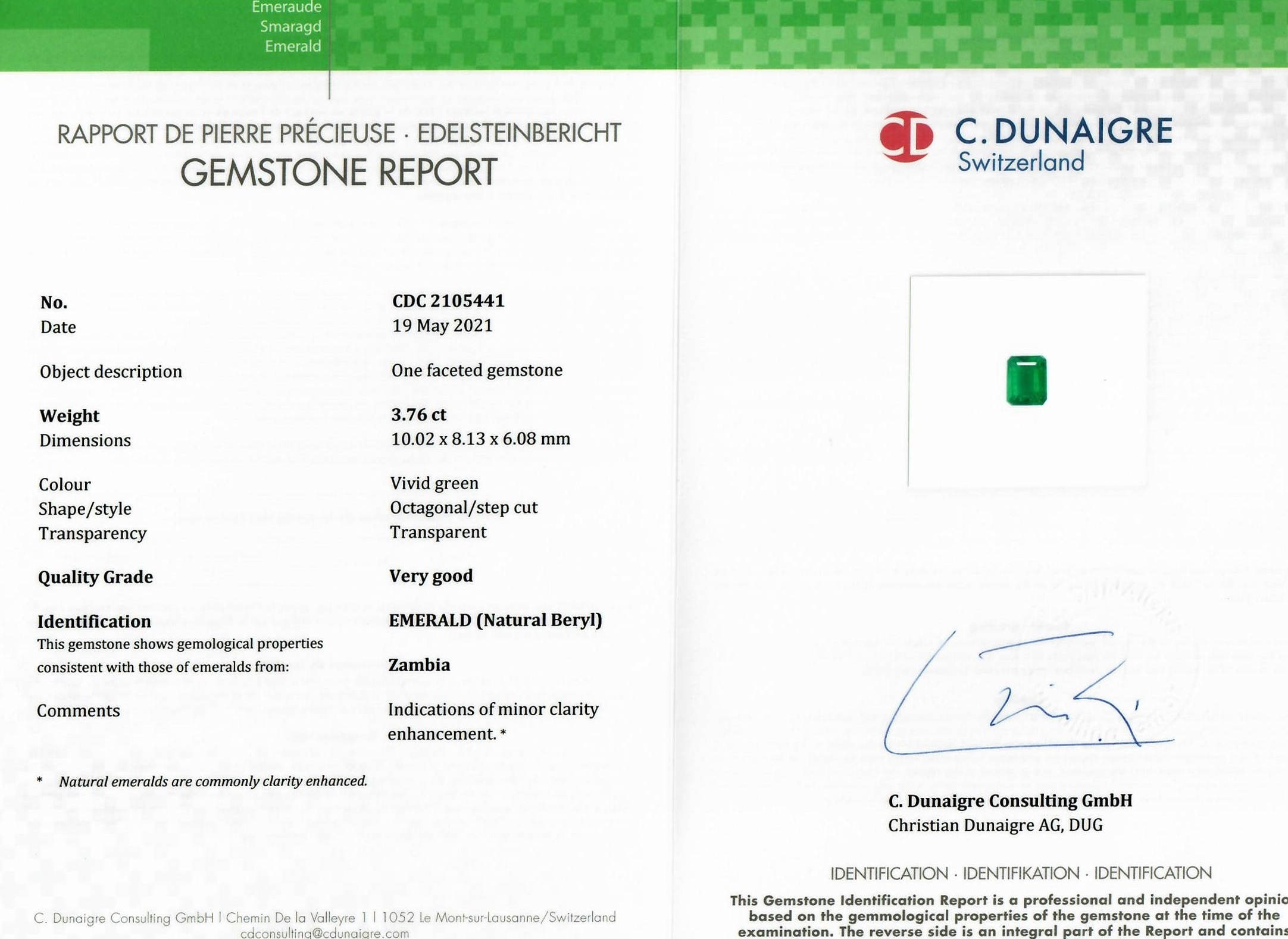 3.76 Ct. Emerald from Zambia