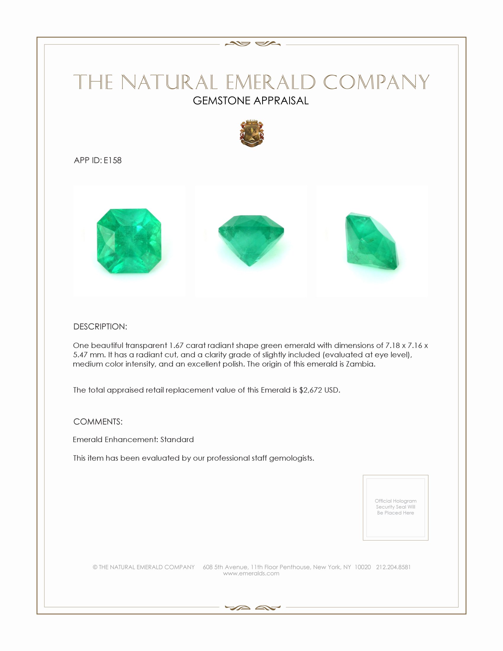 1.67 Ct. Emerald from Zambia