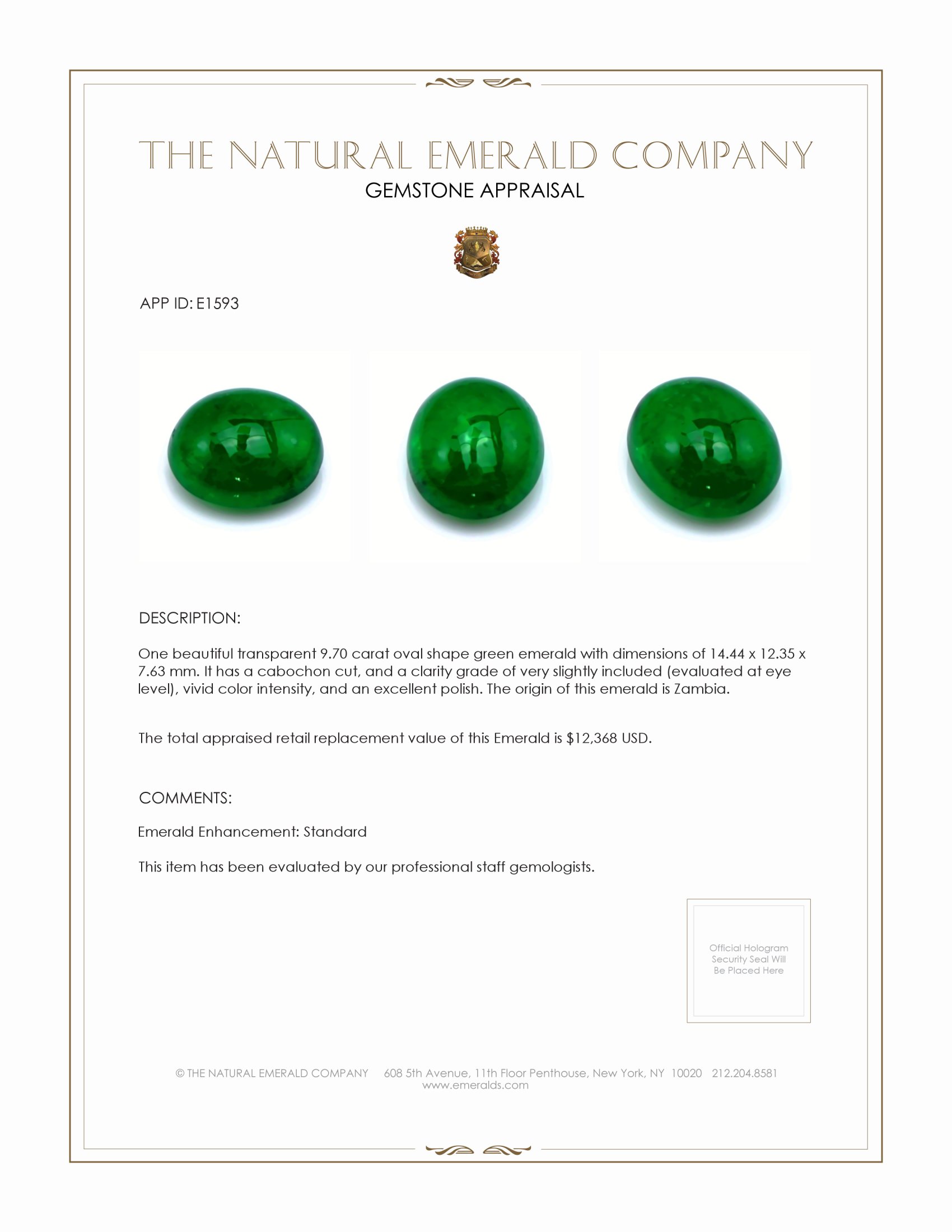 9.70 Ct. Cabochon Emerald from Zambia