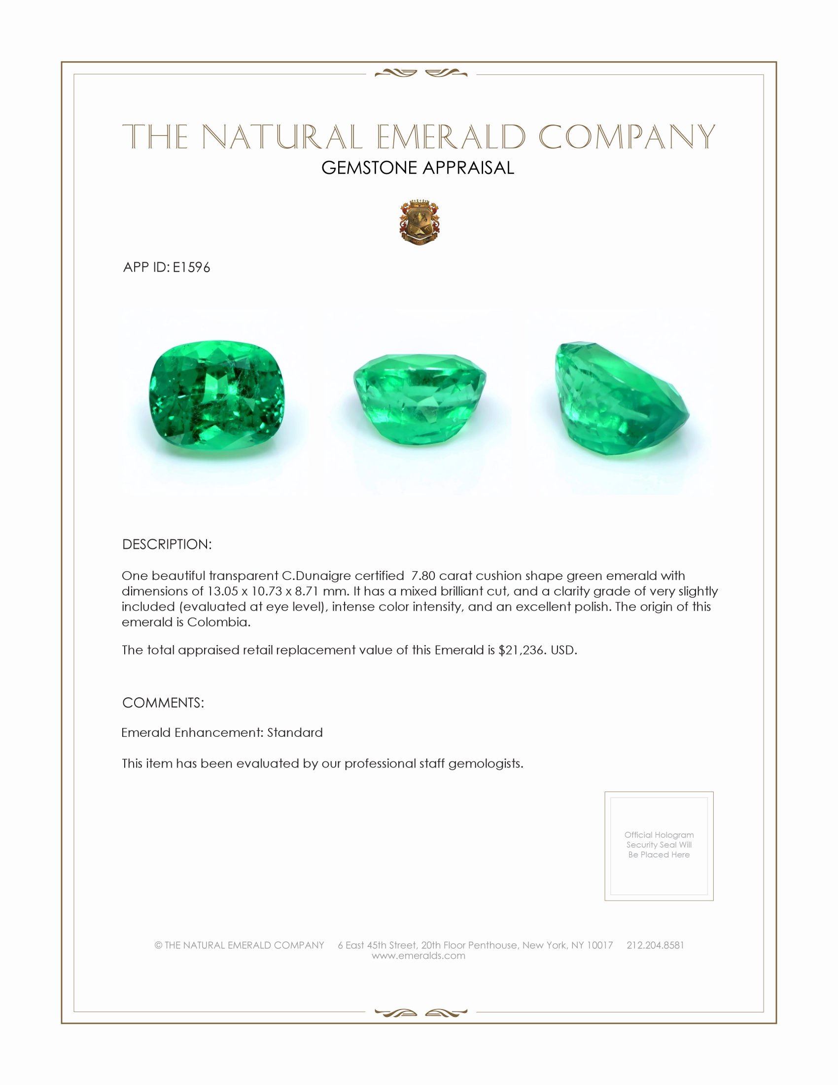 7.80 Ct. Emerald from Colombia