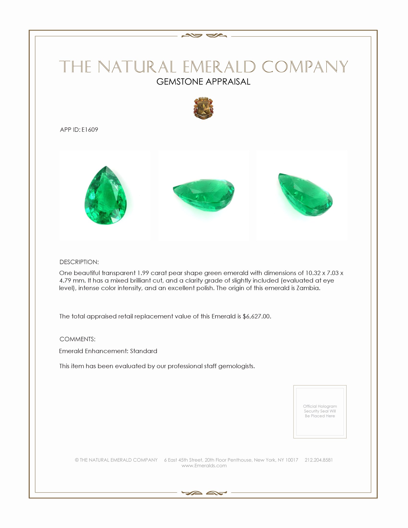 1.99 Ct. Emerald from Zambia