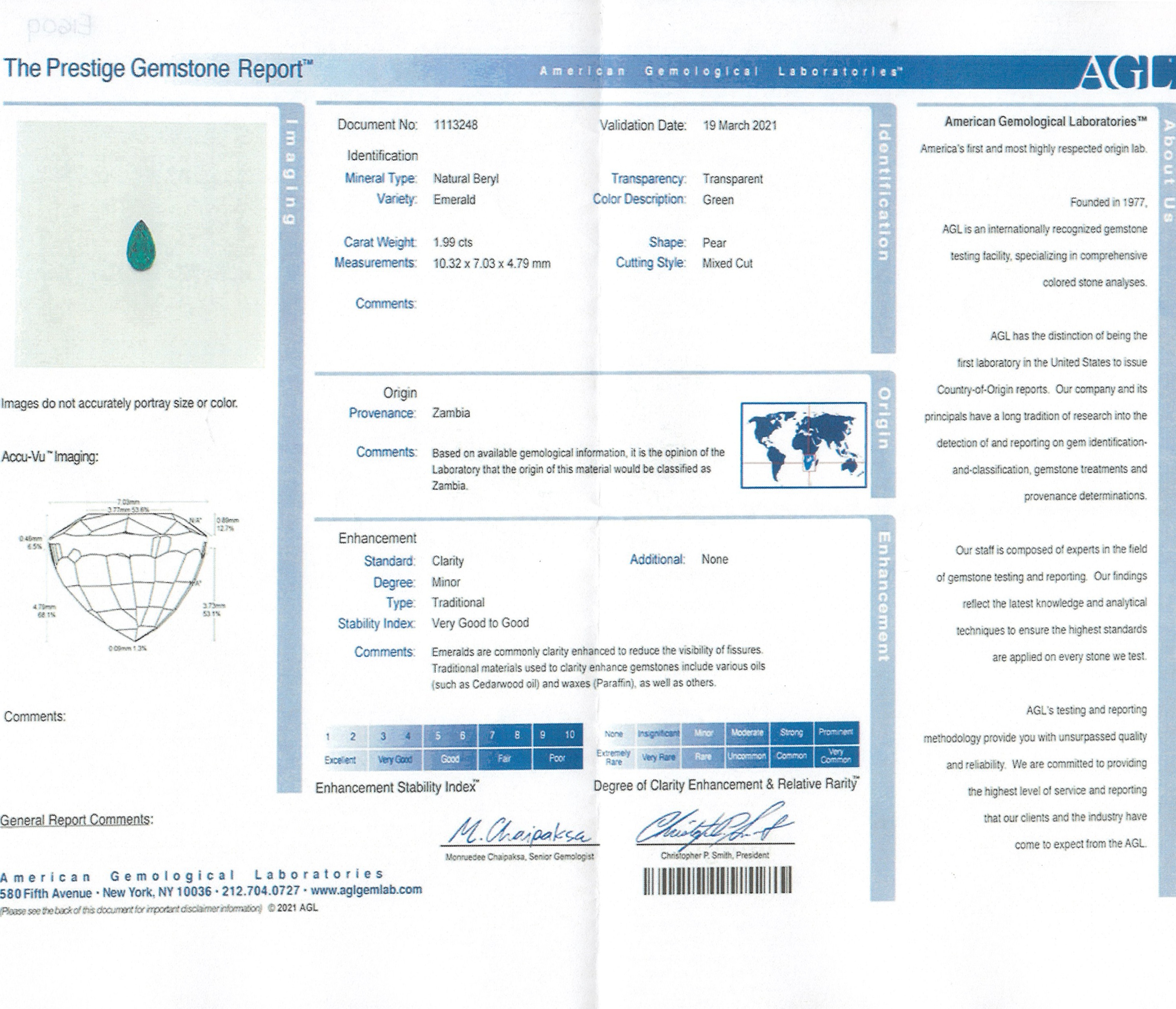 1.99 Ct. Emerald from Zambia