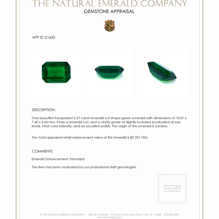 2.37 Ct. Emerald from Zambia