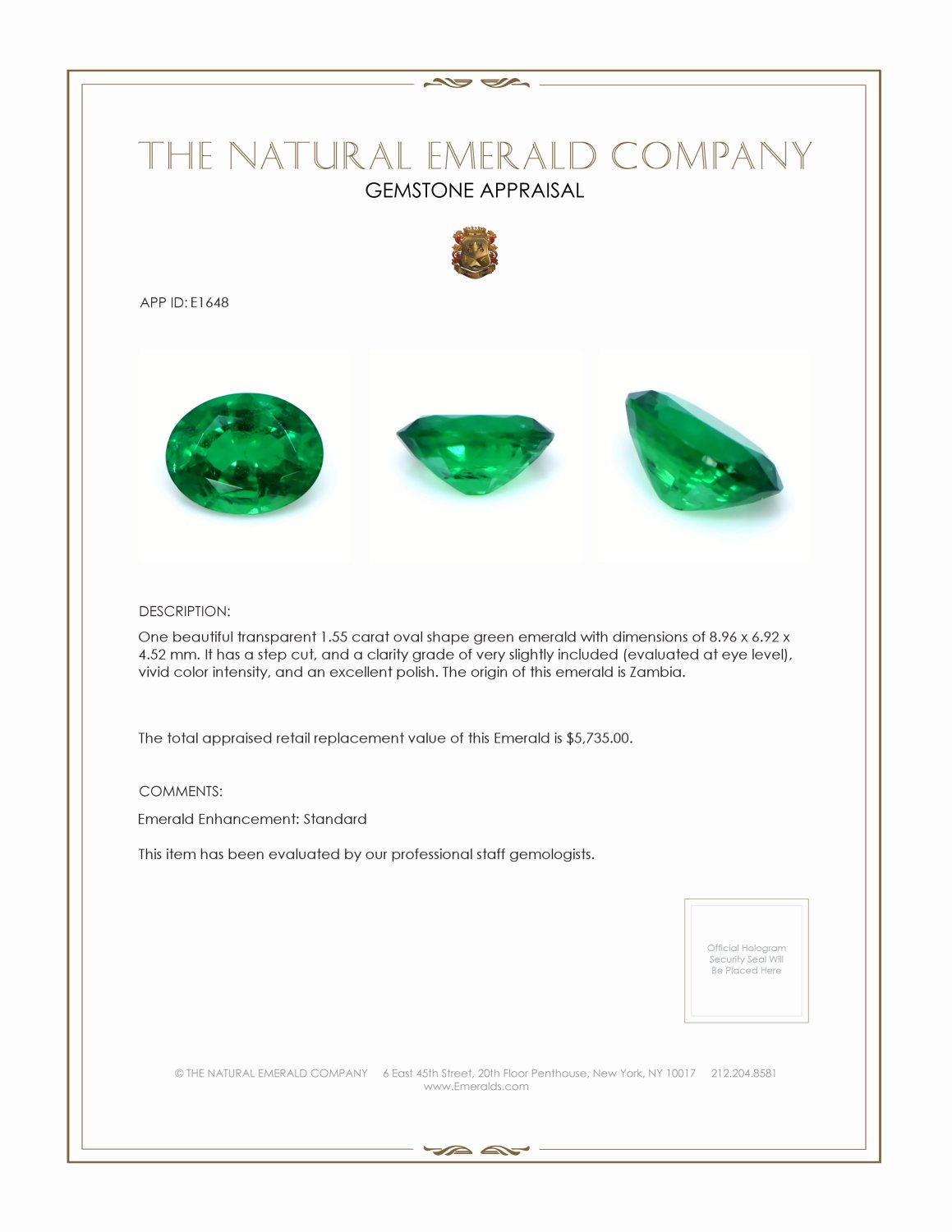 1.55 Ct. Emerald from Zambia