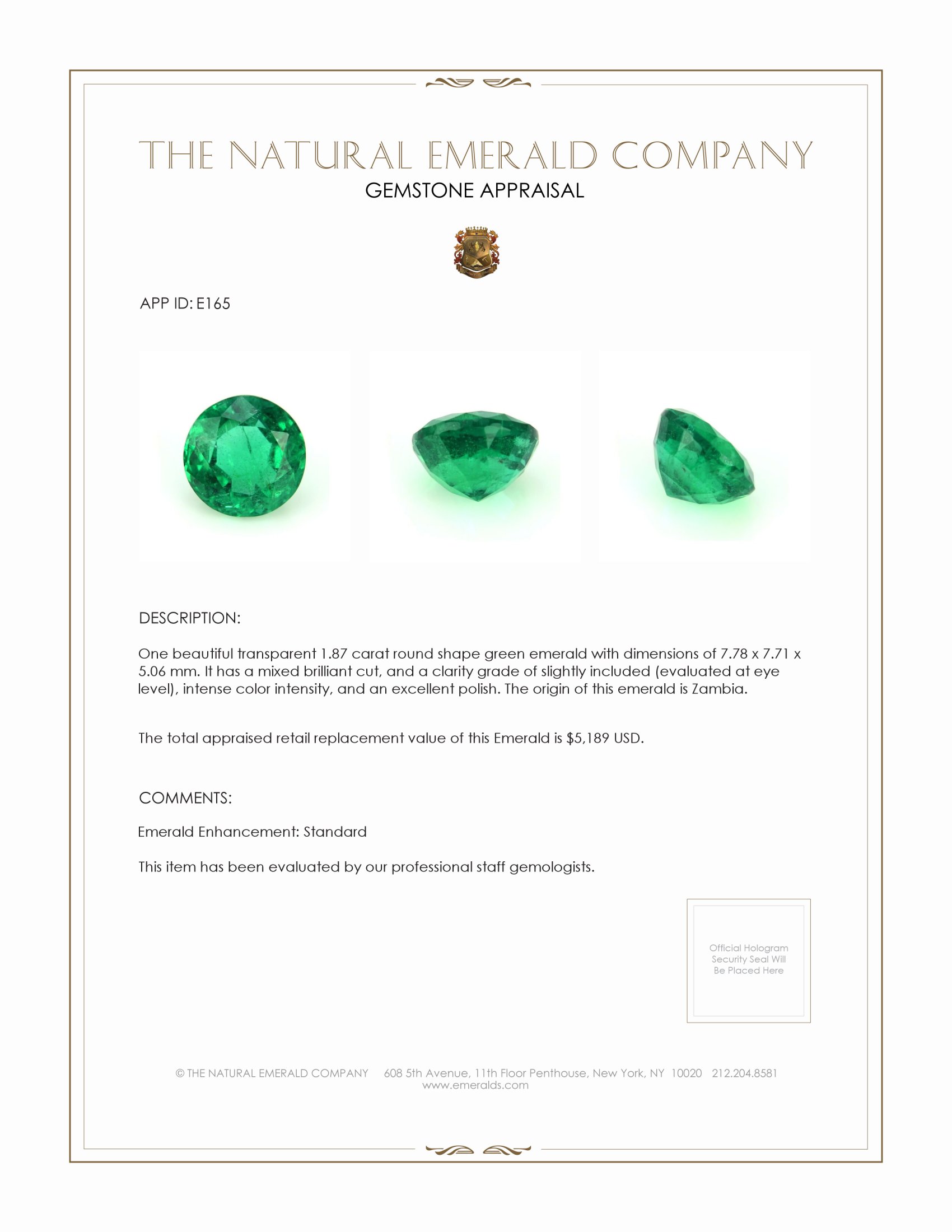 1.87 Ct. Emerald from Zambia