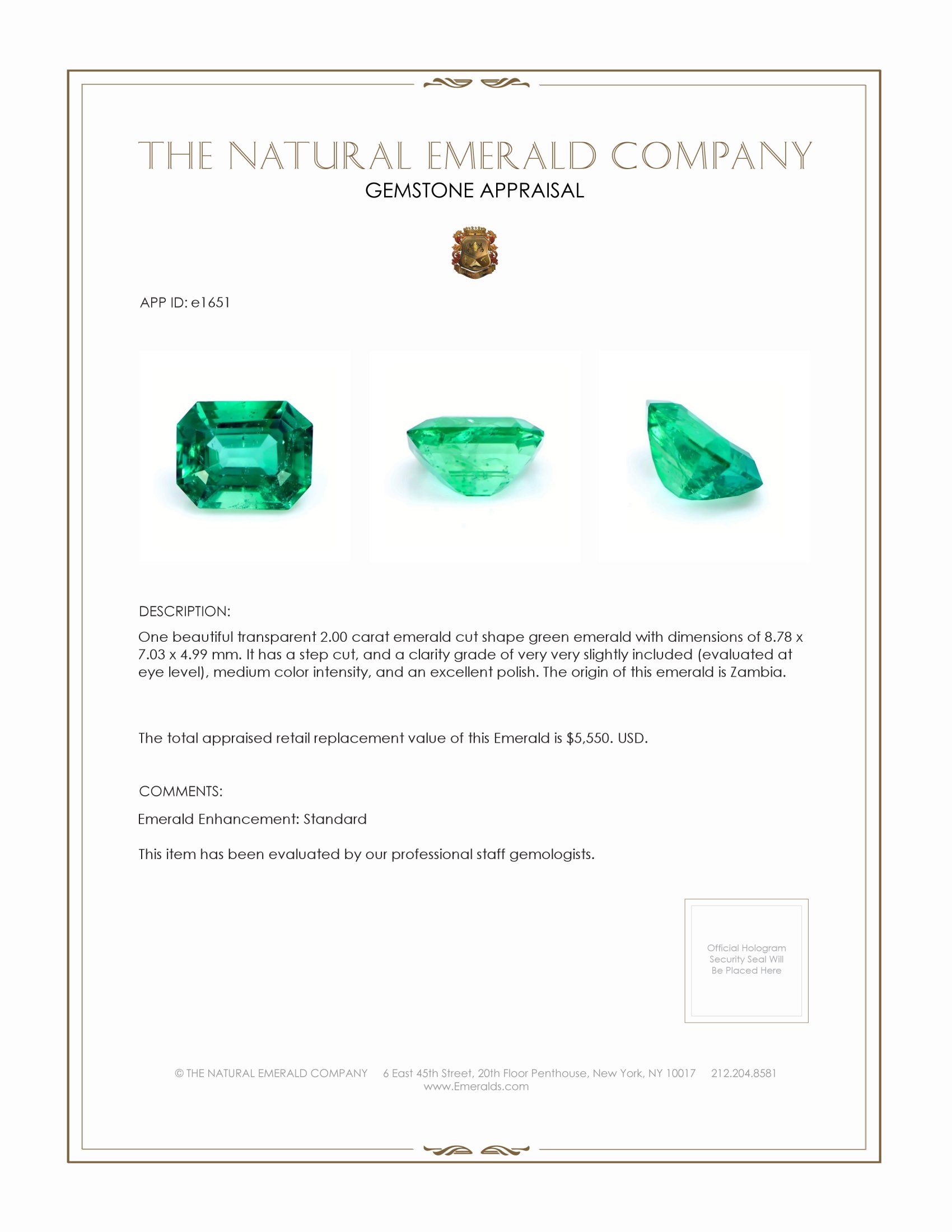 2.00 Ct. Emerald from Zambia