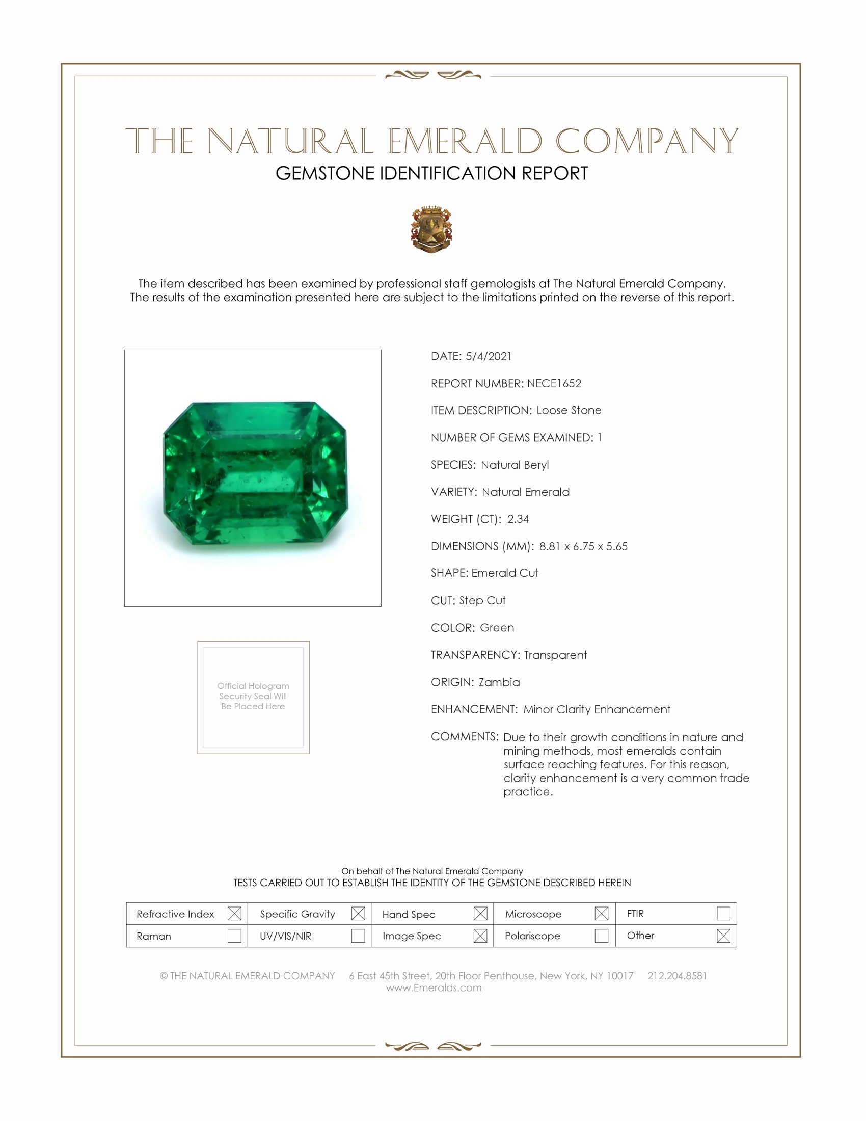 2.34 Ct. Emerald from Zambia