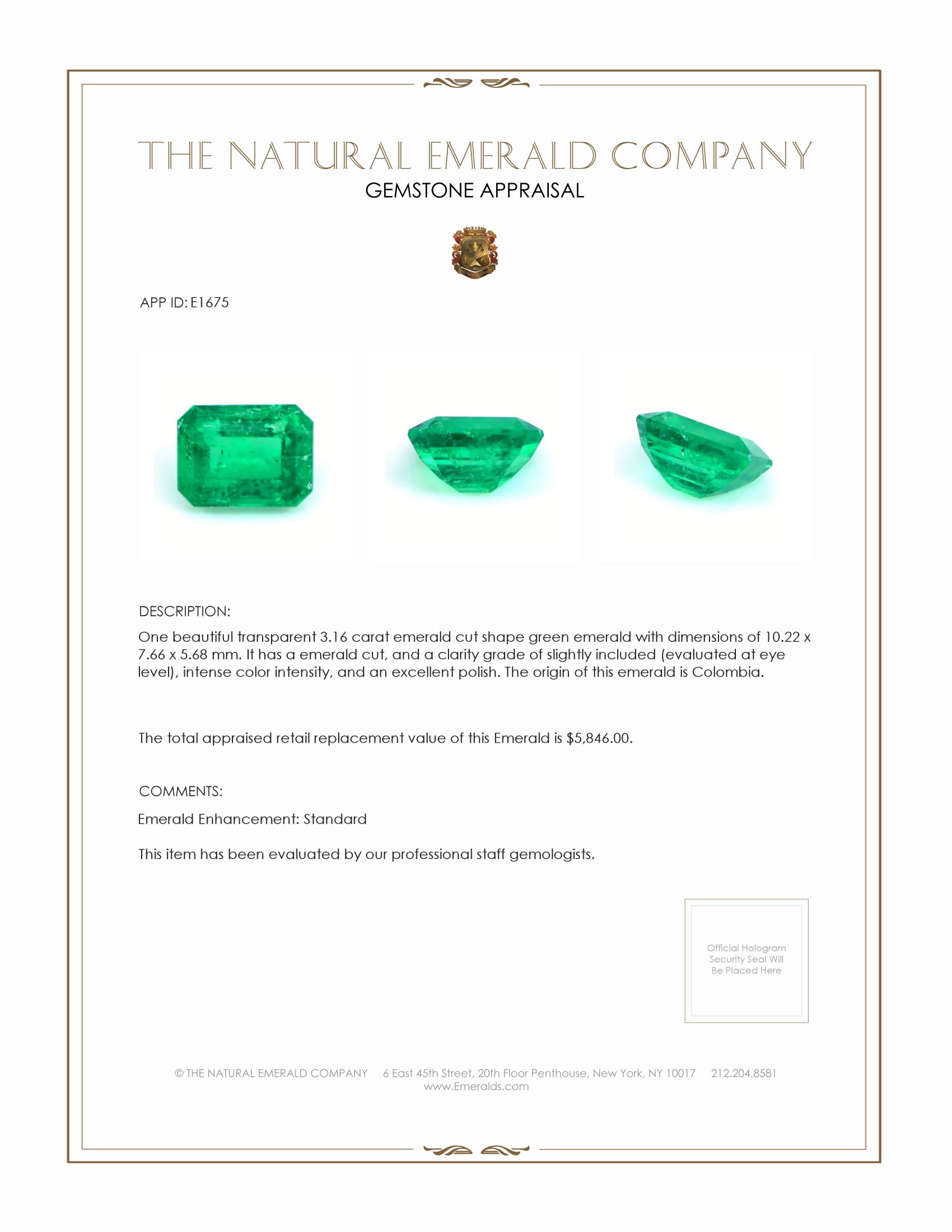 3.16 Ct. Emerald from Colombia