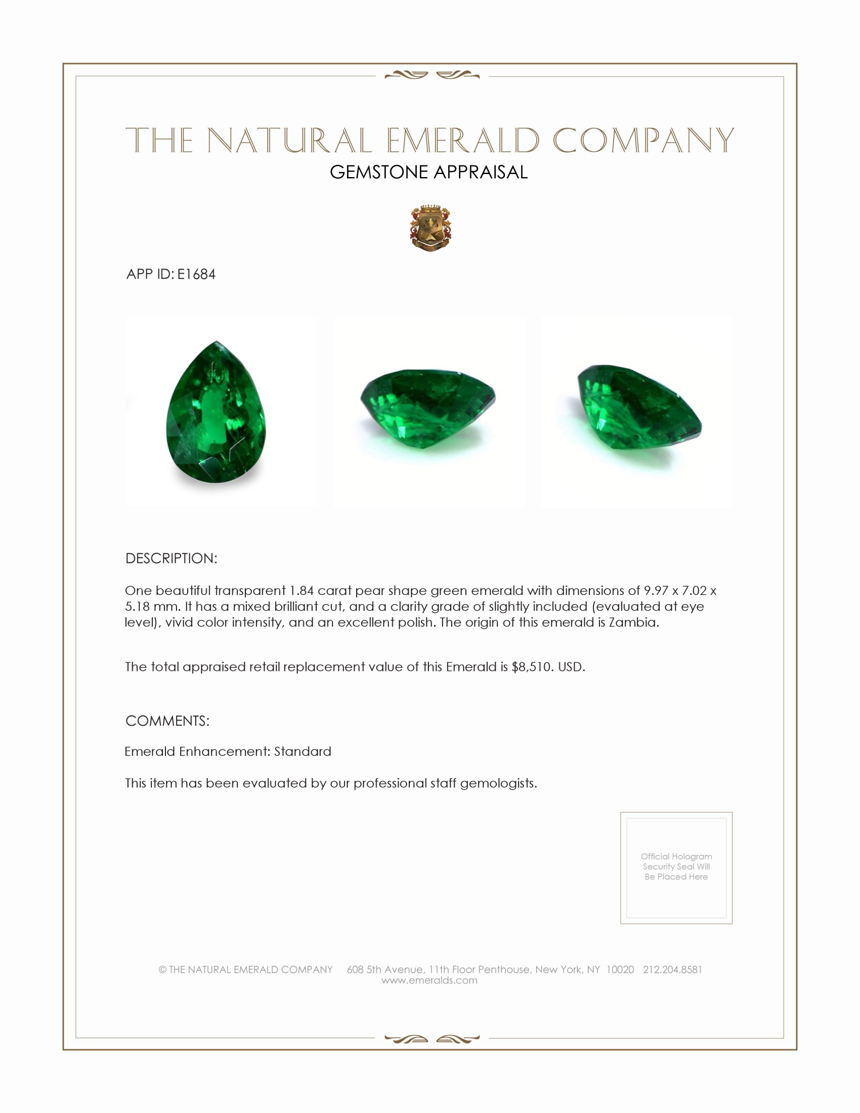 1.84 Ct. Emerald from Zambia