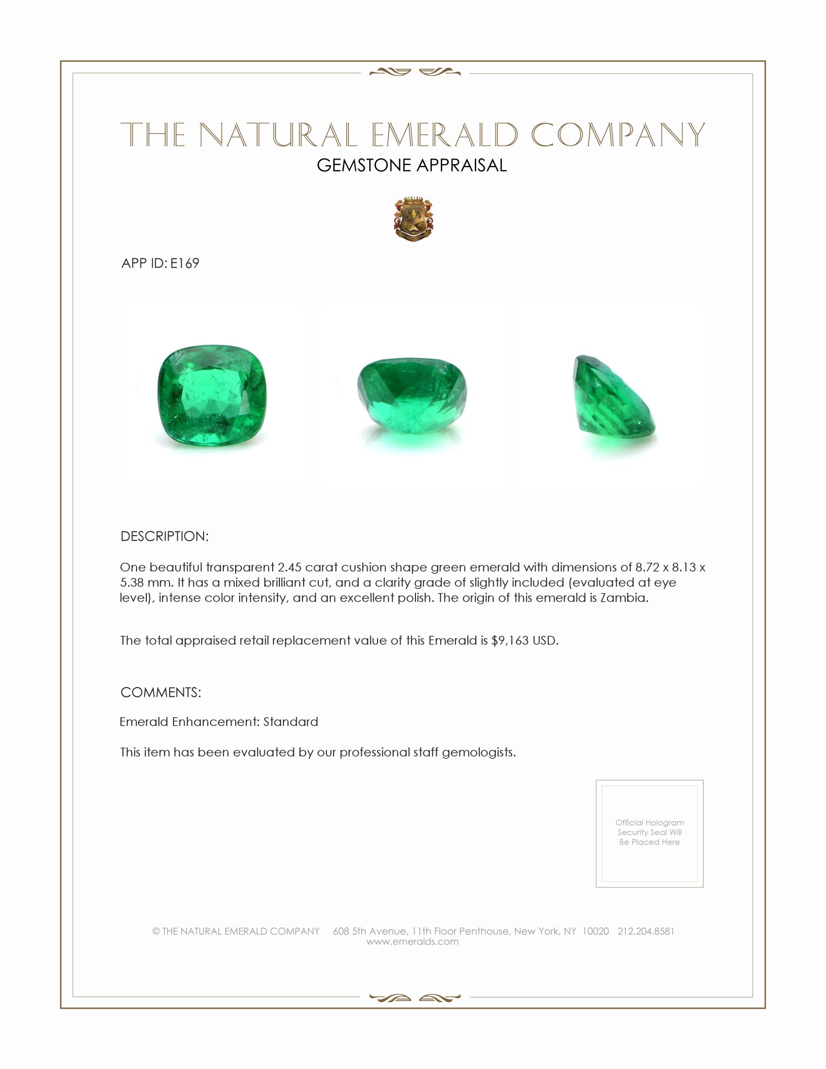 2.45 Ct. Emerald from Zambia