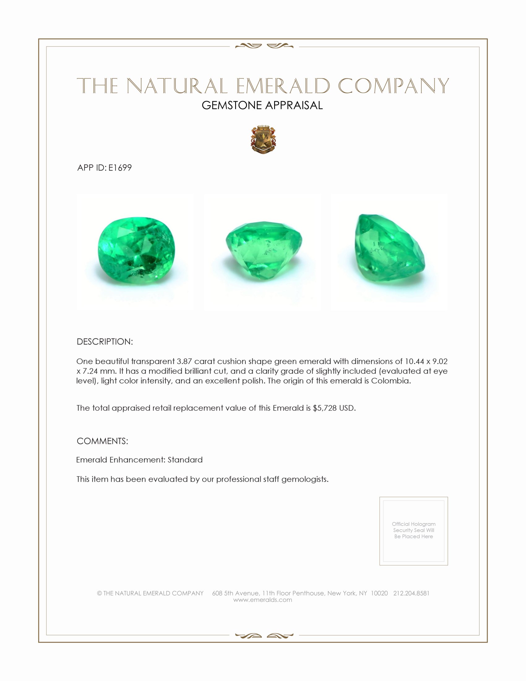 3.87 Ct. Emerald from Colombia