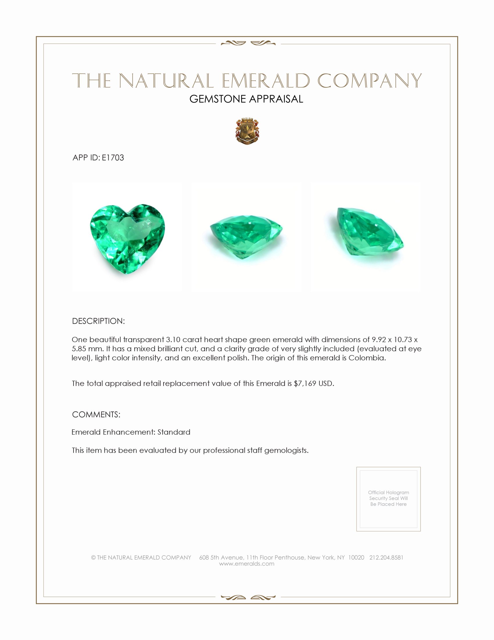 3.10 Ct. Emerald from Colombia