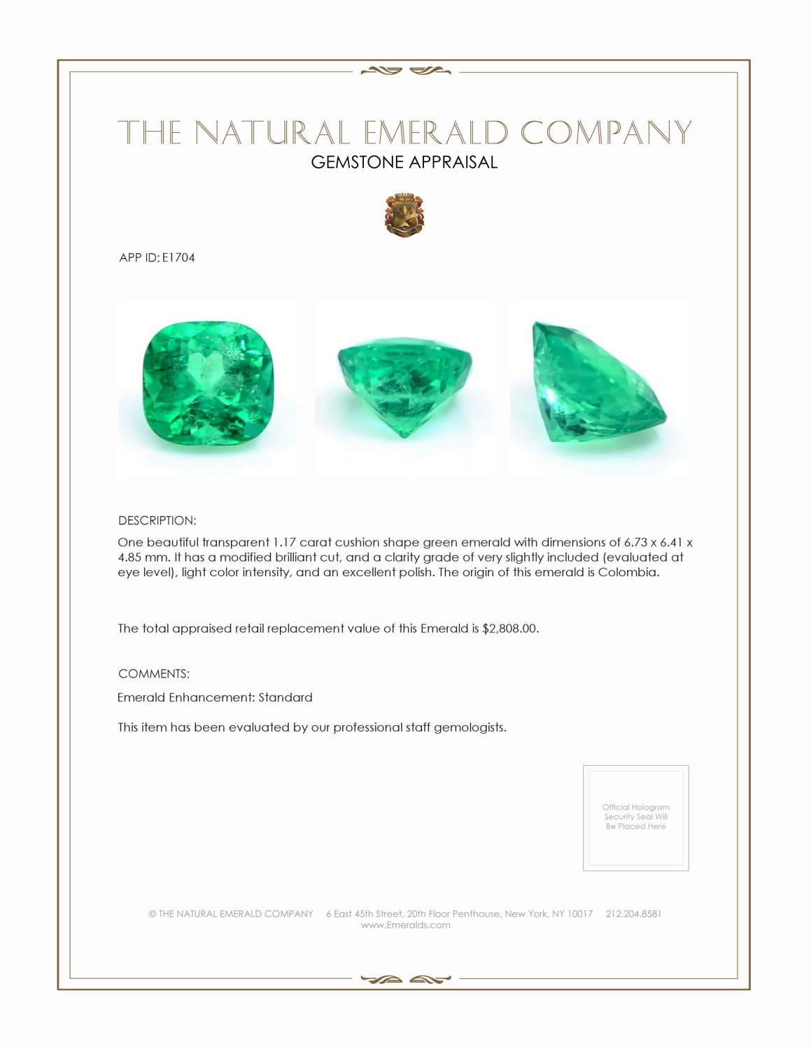 1.17 Ct. Emerald from Colombia