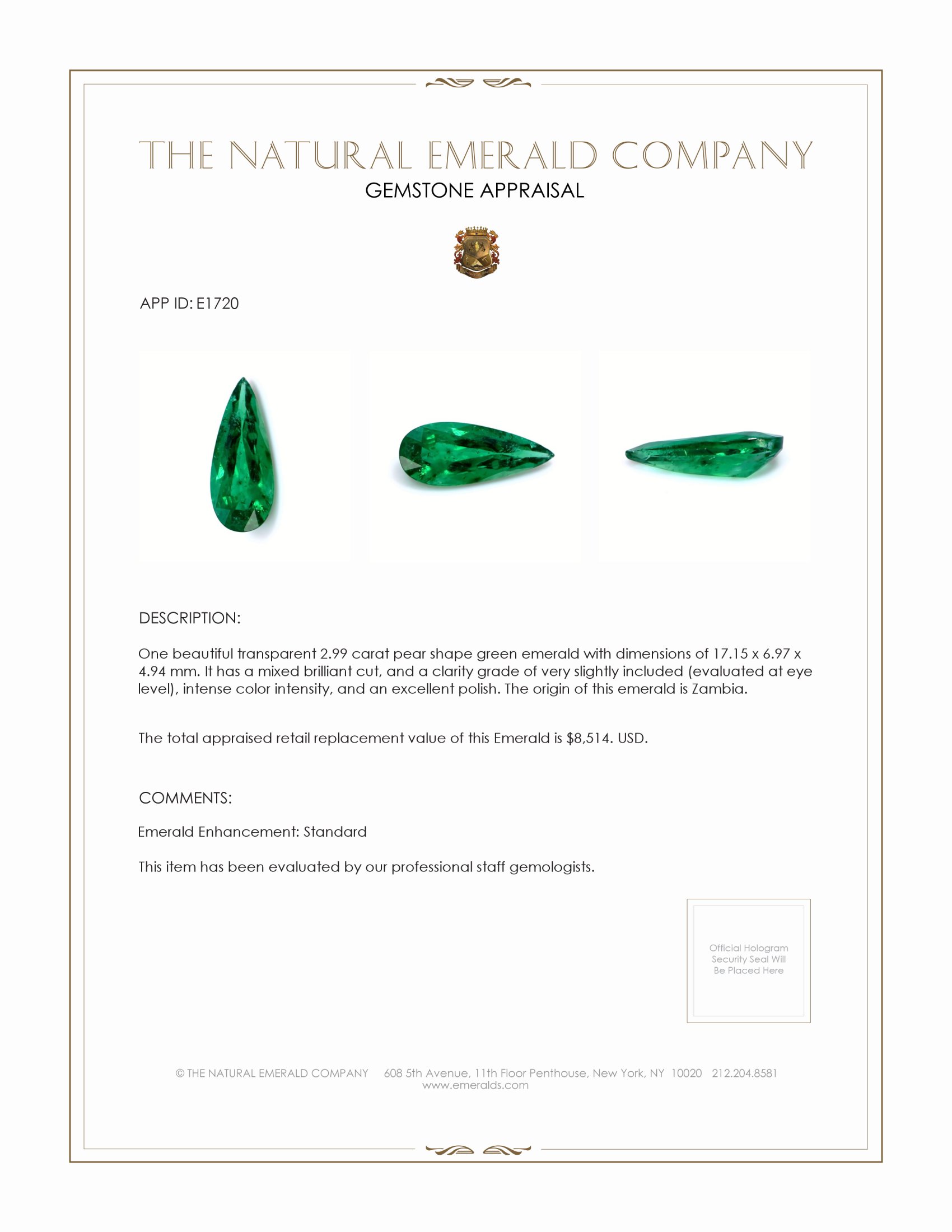 2.99 Ct. Emerald from Zambia