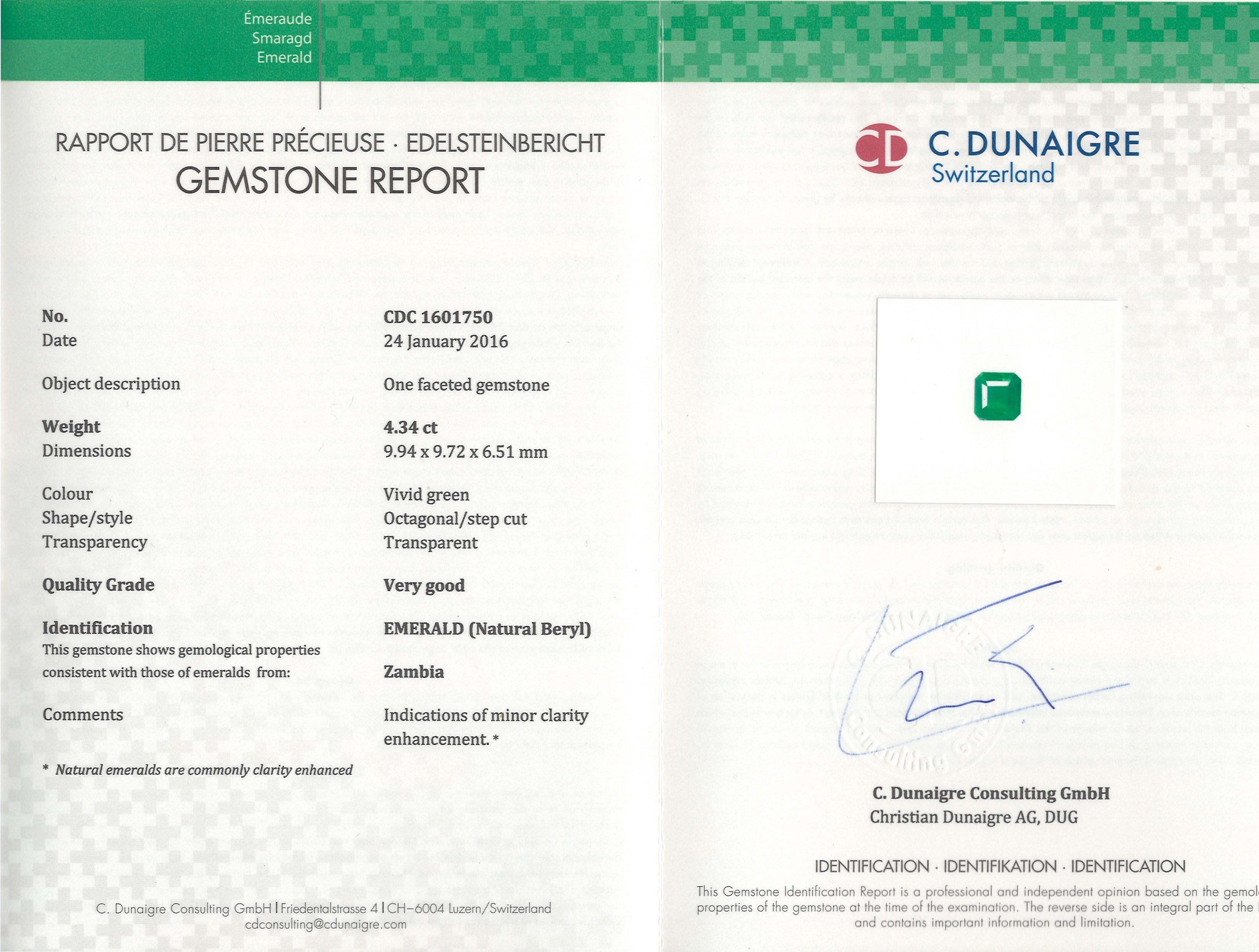 4.34 Ct. Emerald from Zambia