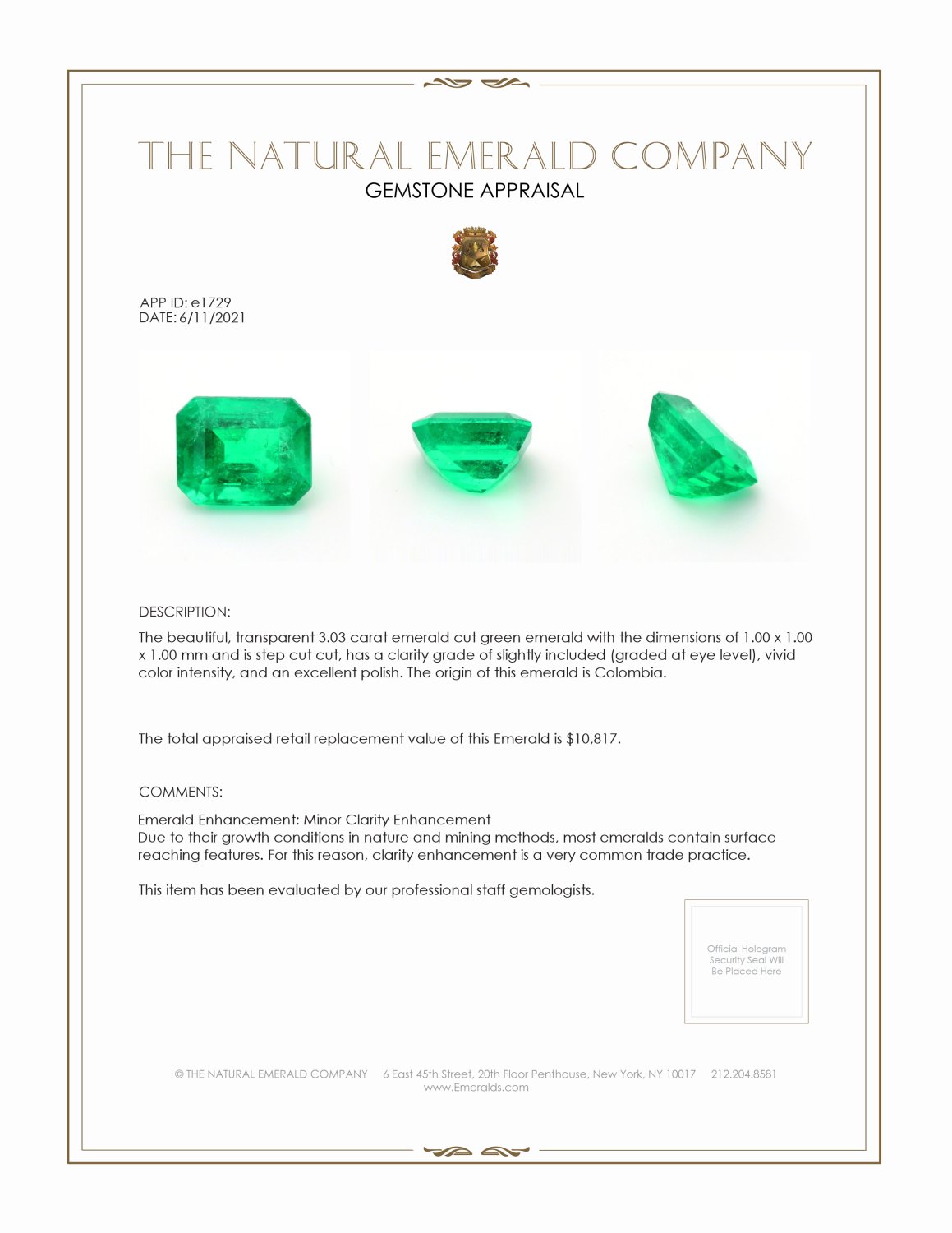 3.03 Ct. Emerald from Colombia