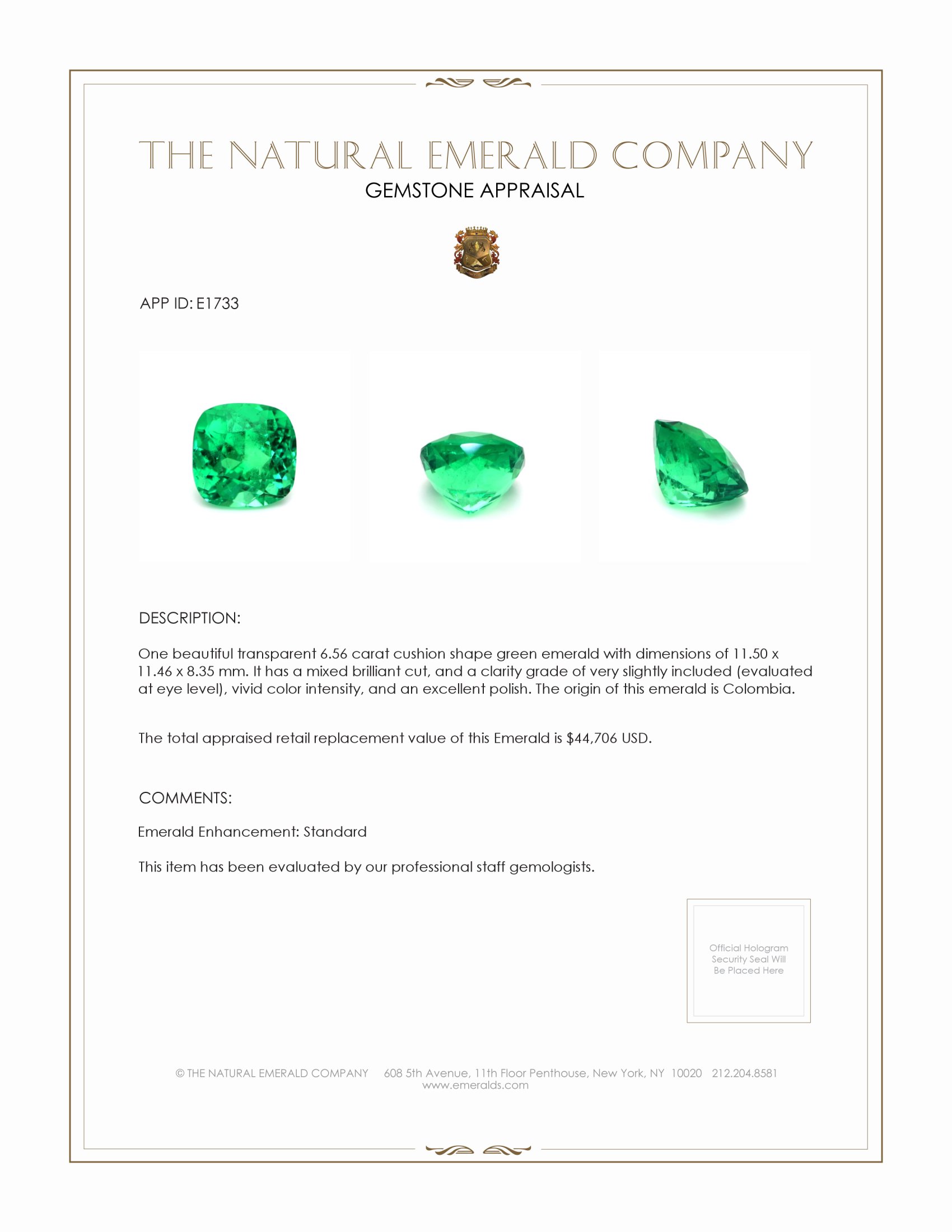 6.56 Ct. Emerald from Colombia