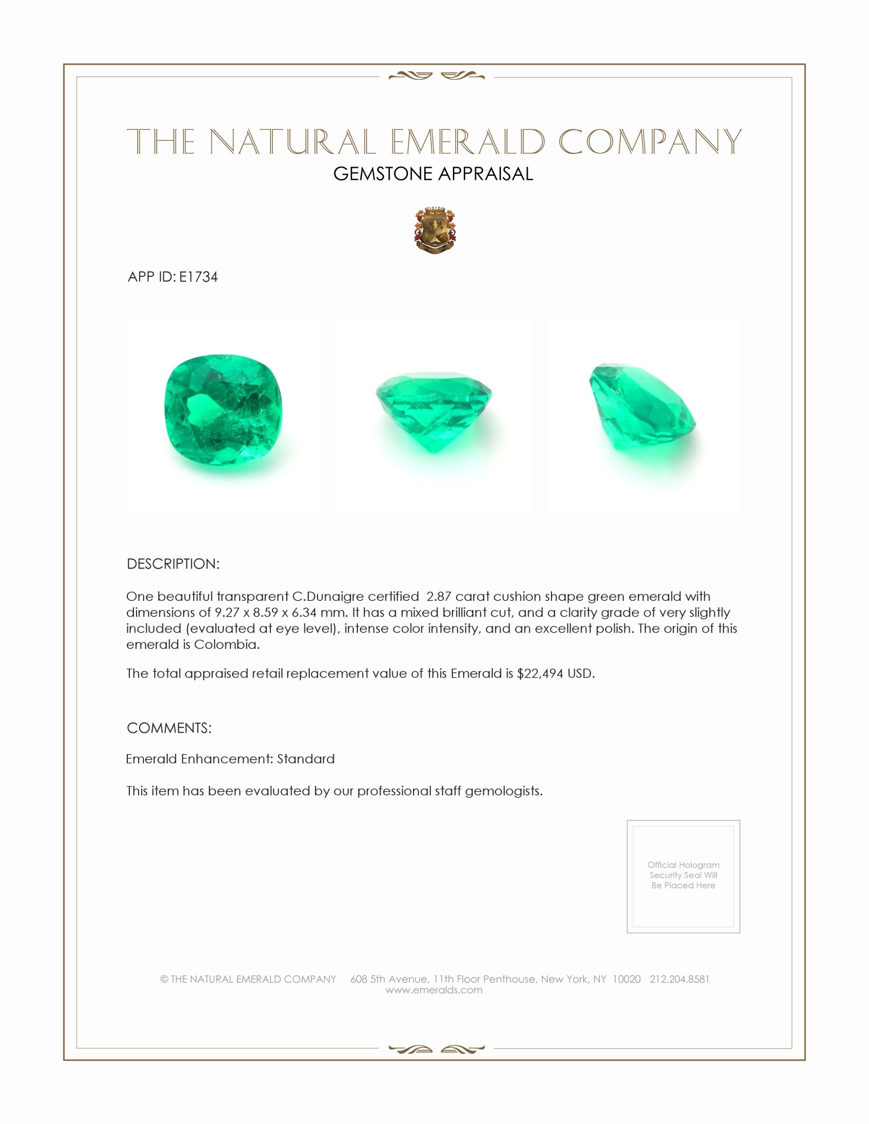 2.87 Ct. Emerald from Colombia