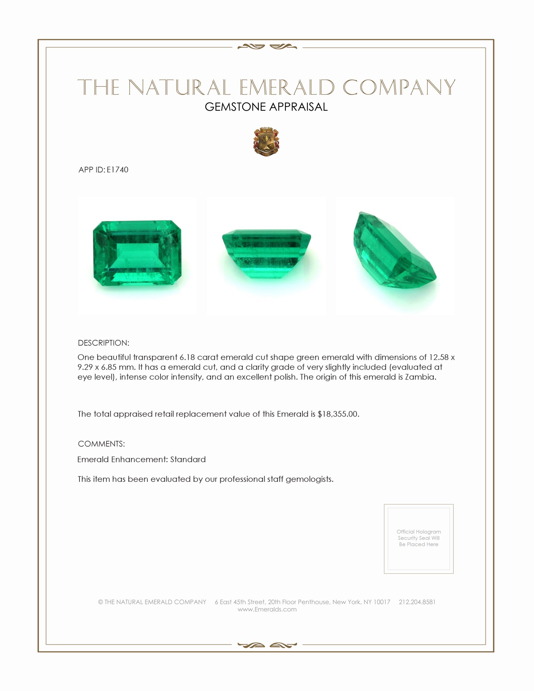 6.18 Ct. Emerald from Zambia