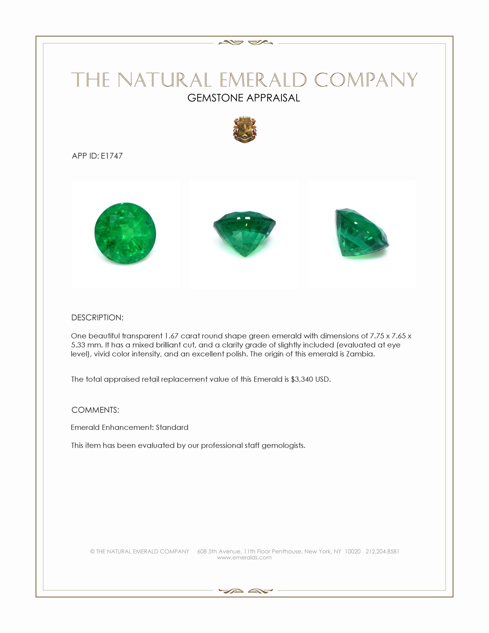 1.67 Ct. Emerald from Zambia