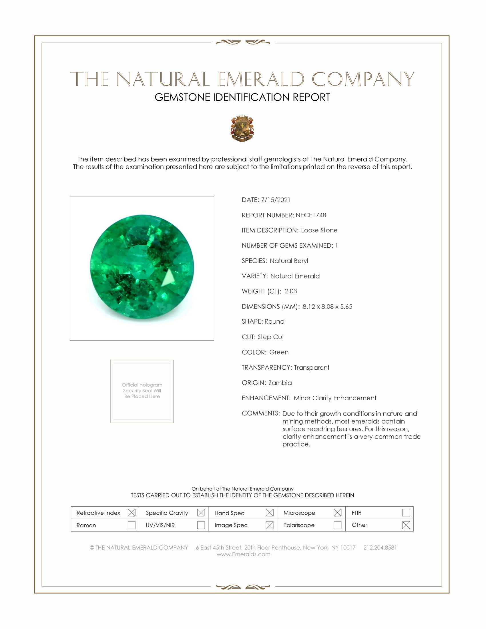 2.03 Ct. Emerald from Zambia