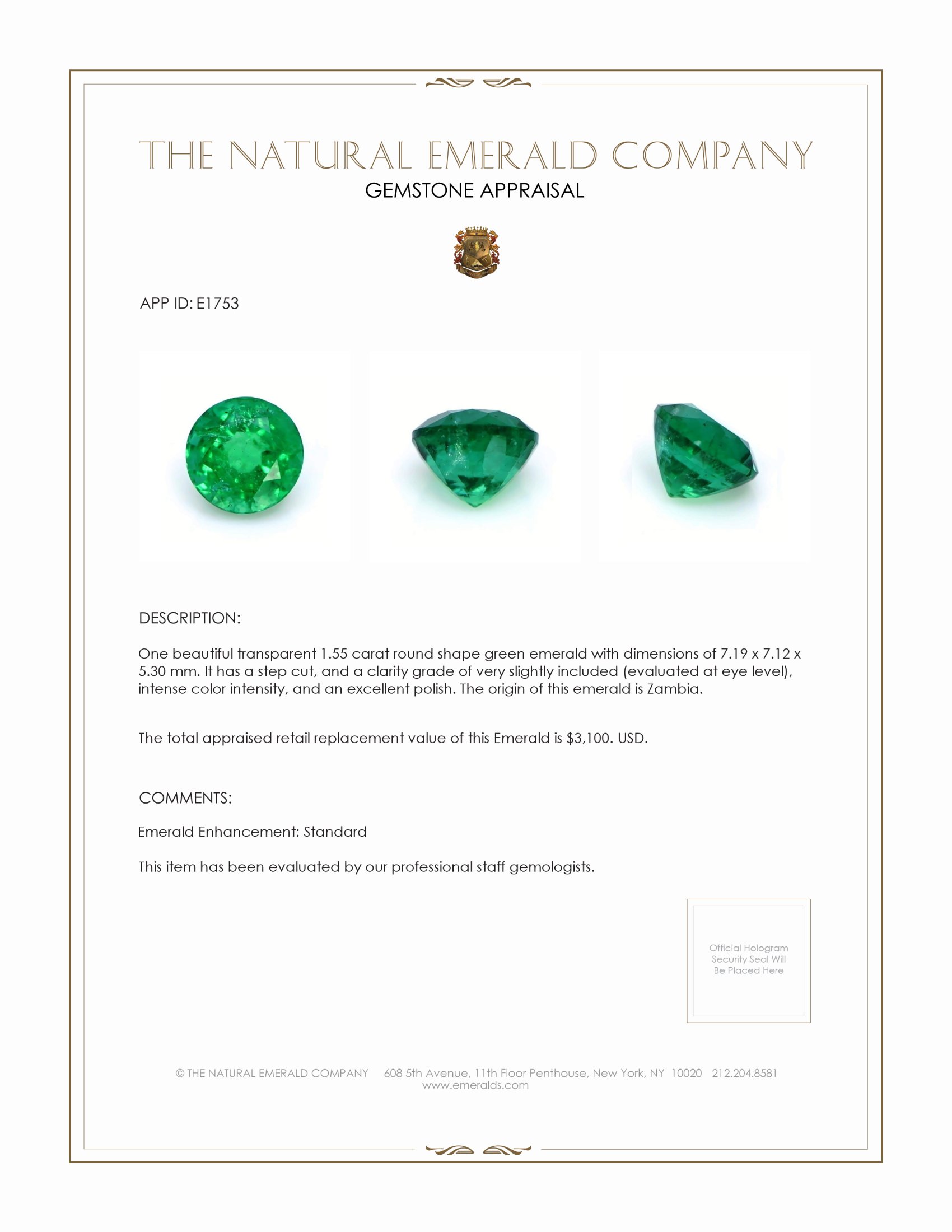 1.55 Ct. Emerald from Zambia