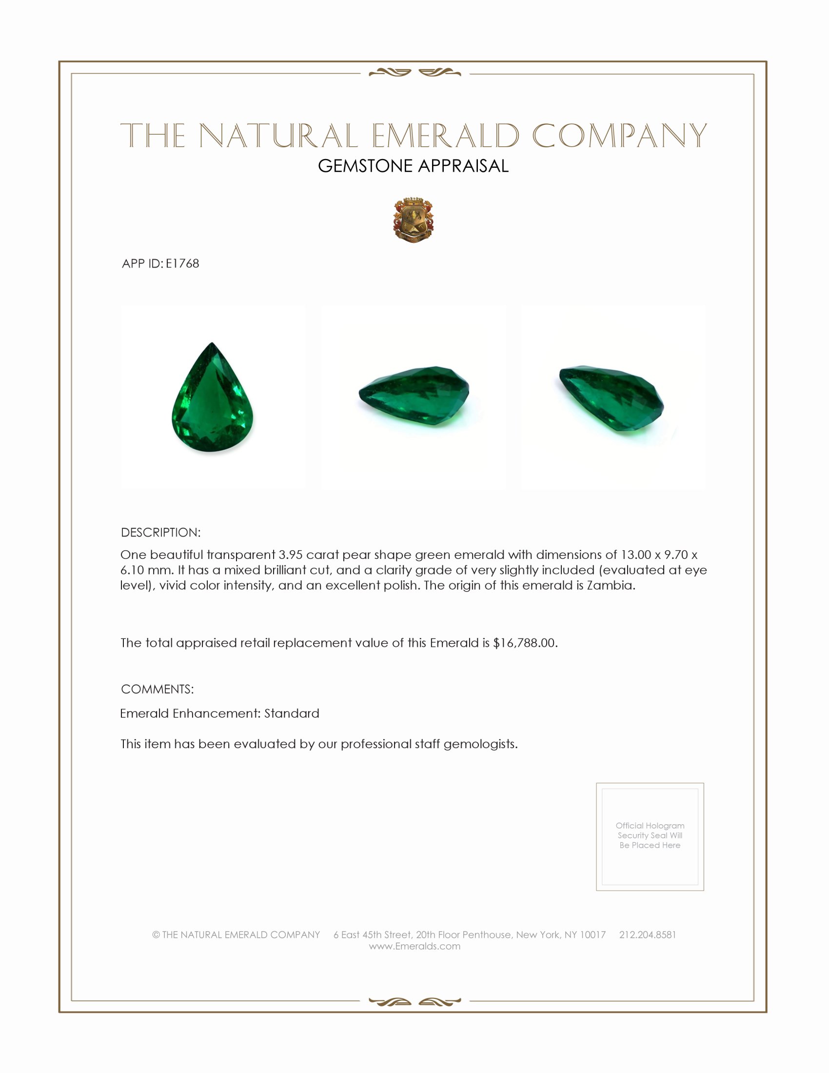 3.95 Ct. Emerald from Zambia