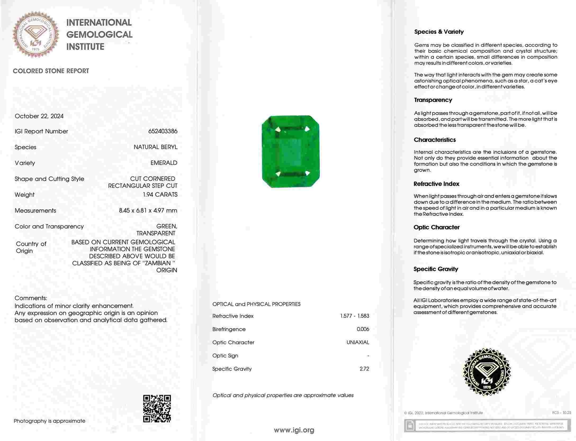 1.94 Ct. Emerald from Zambia