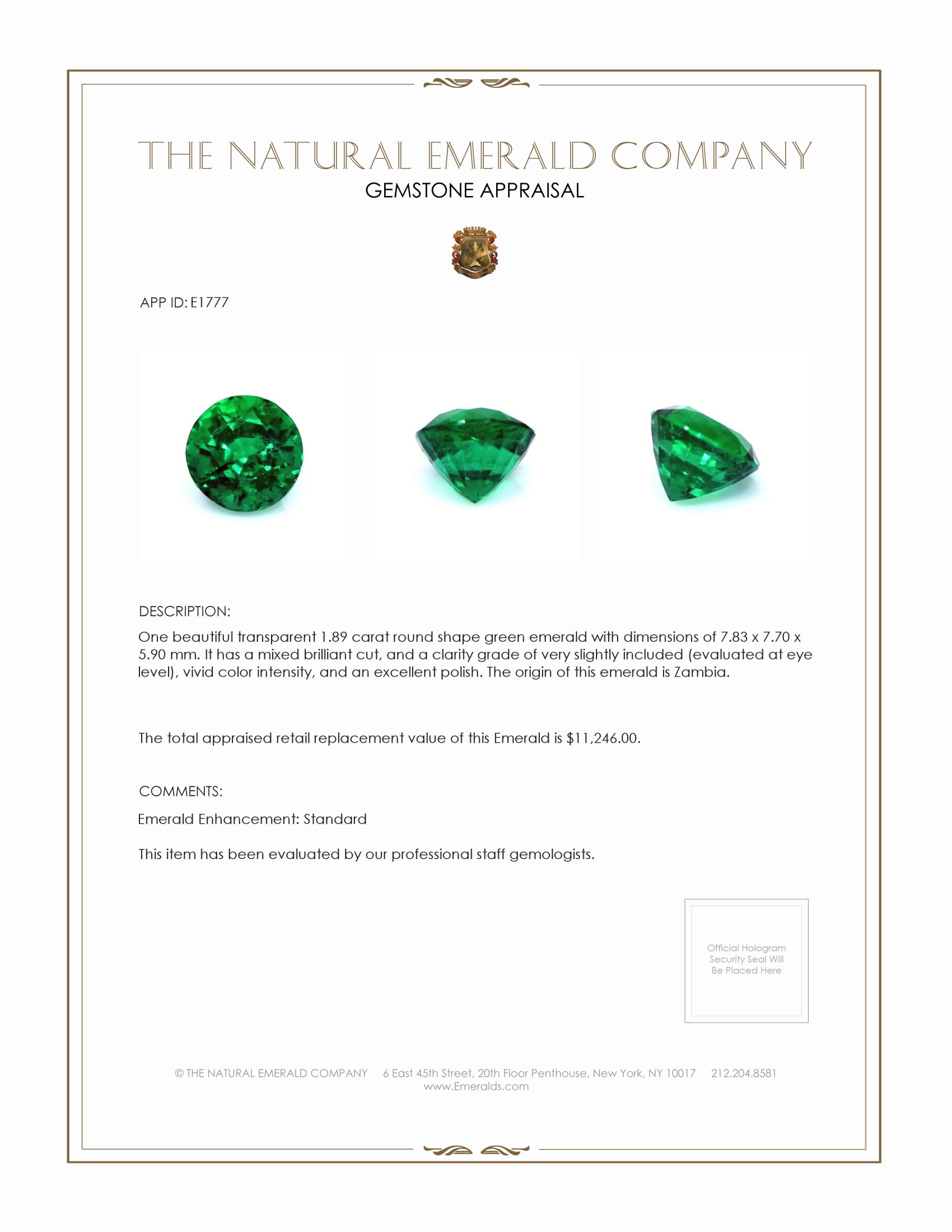 1.89 Ct. Emerald from Zambia