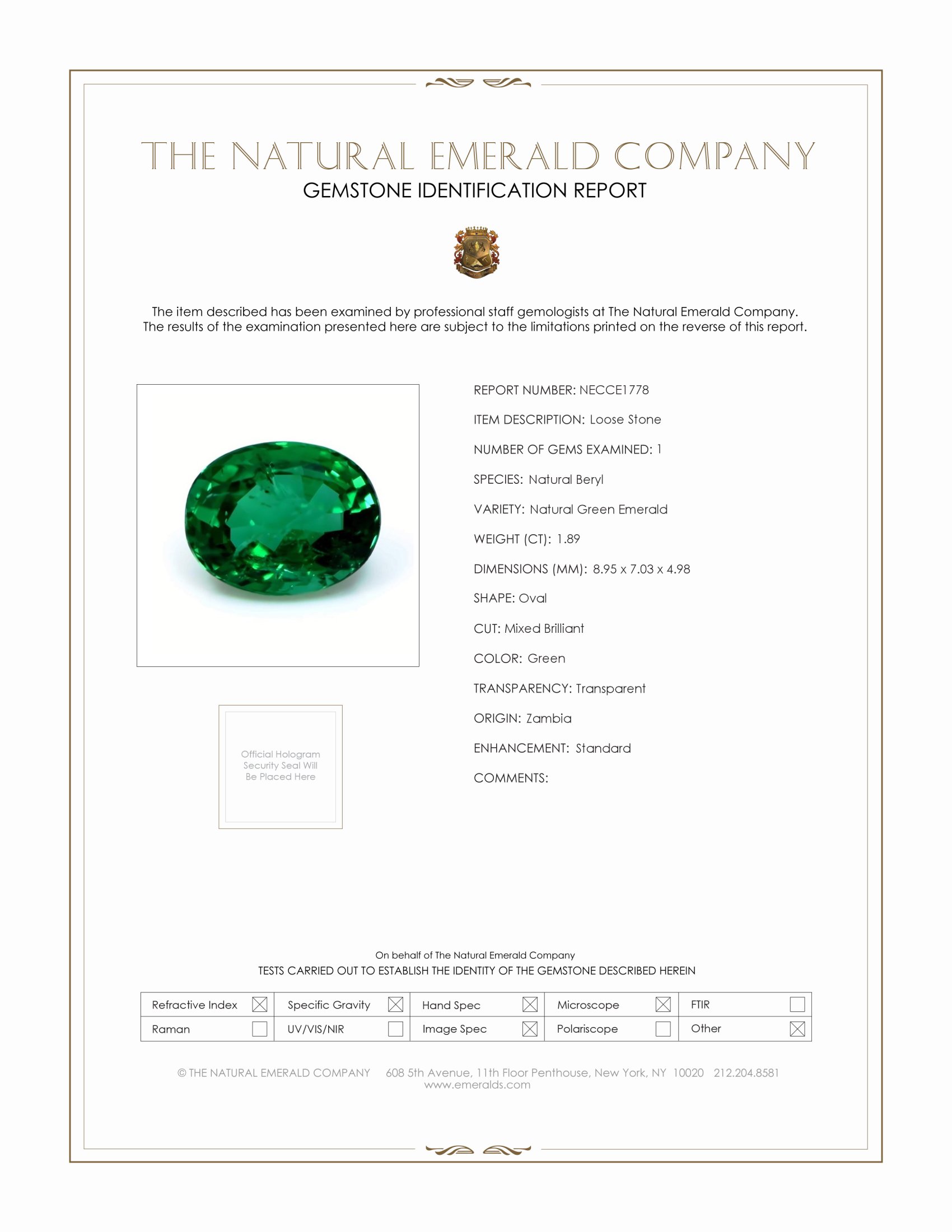1.89 Ct. Emerald from Zambia