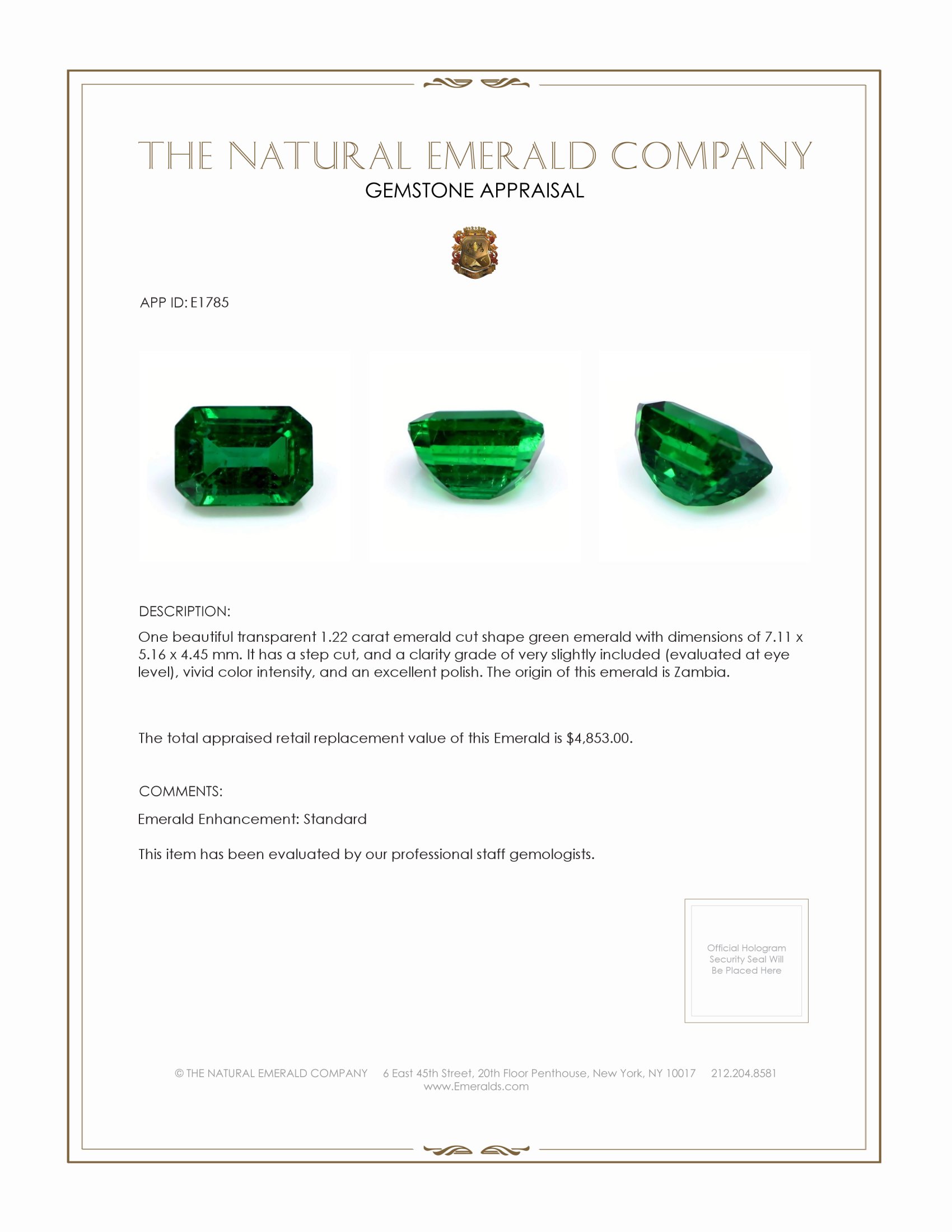 1.22 Ct. Emerald from Zambia