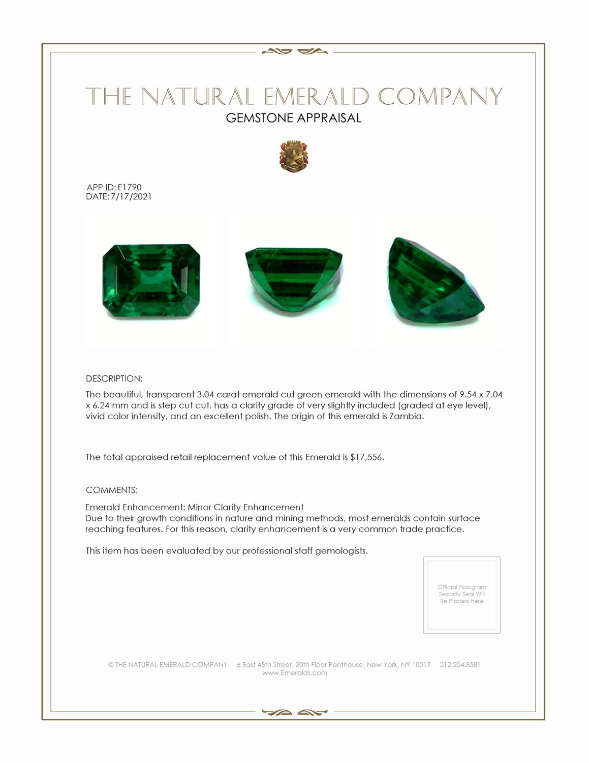 3.04 Ct. Emerald from Zambia