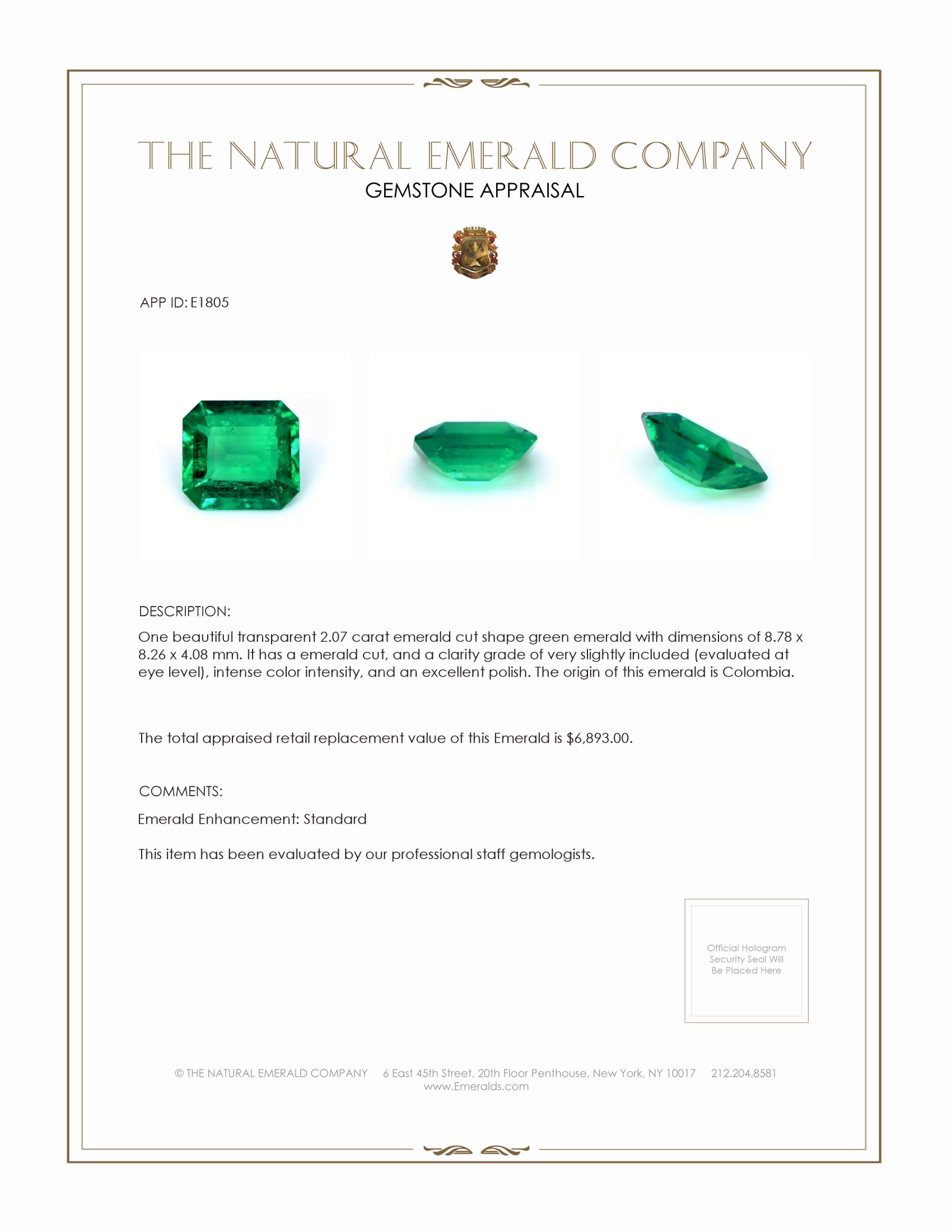 2.07 Ct. Emerald from Colombia