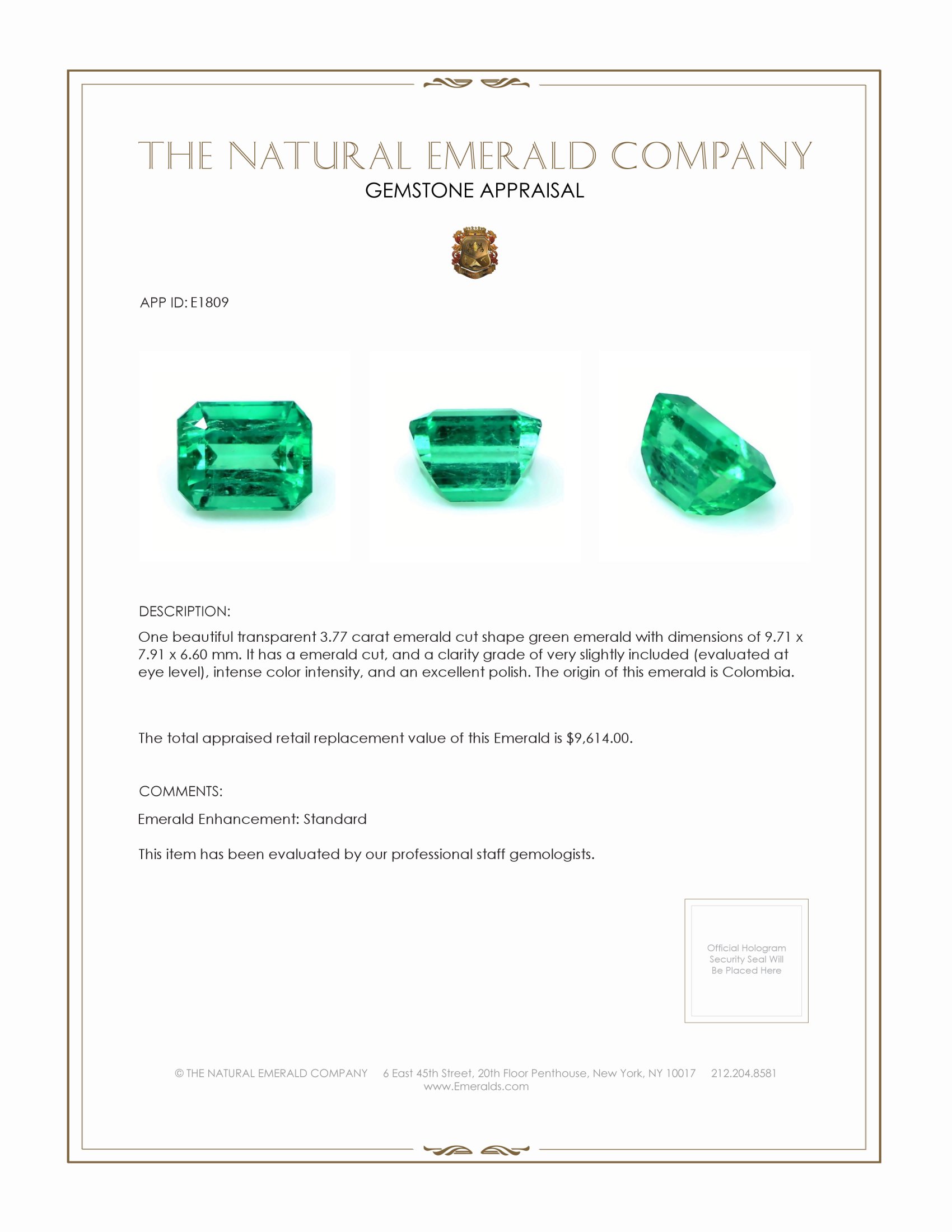 3.77 Ct. Emerald from Colombia