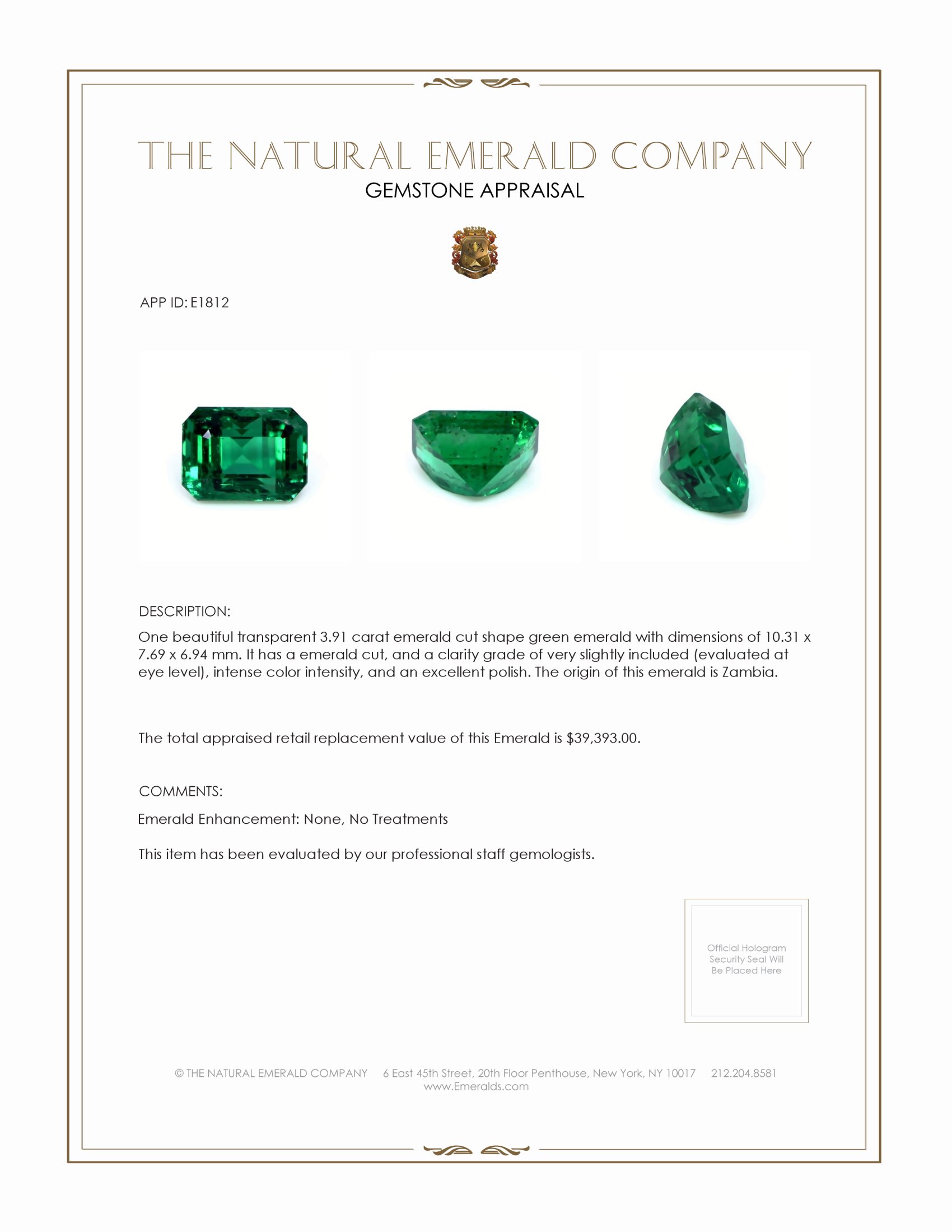3.91 Ct. Emerald from Zambia