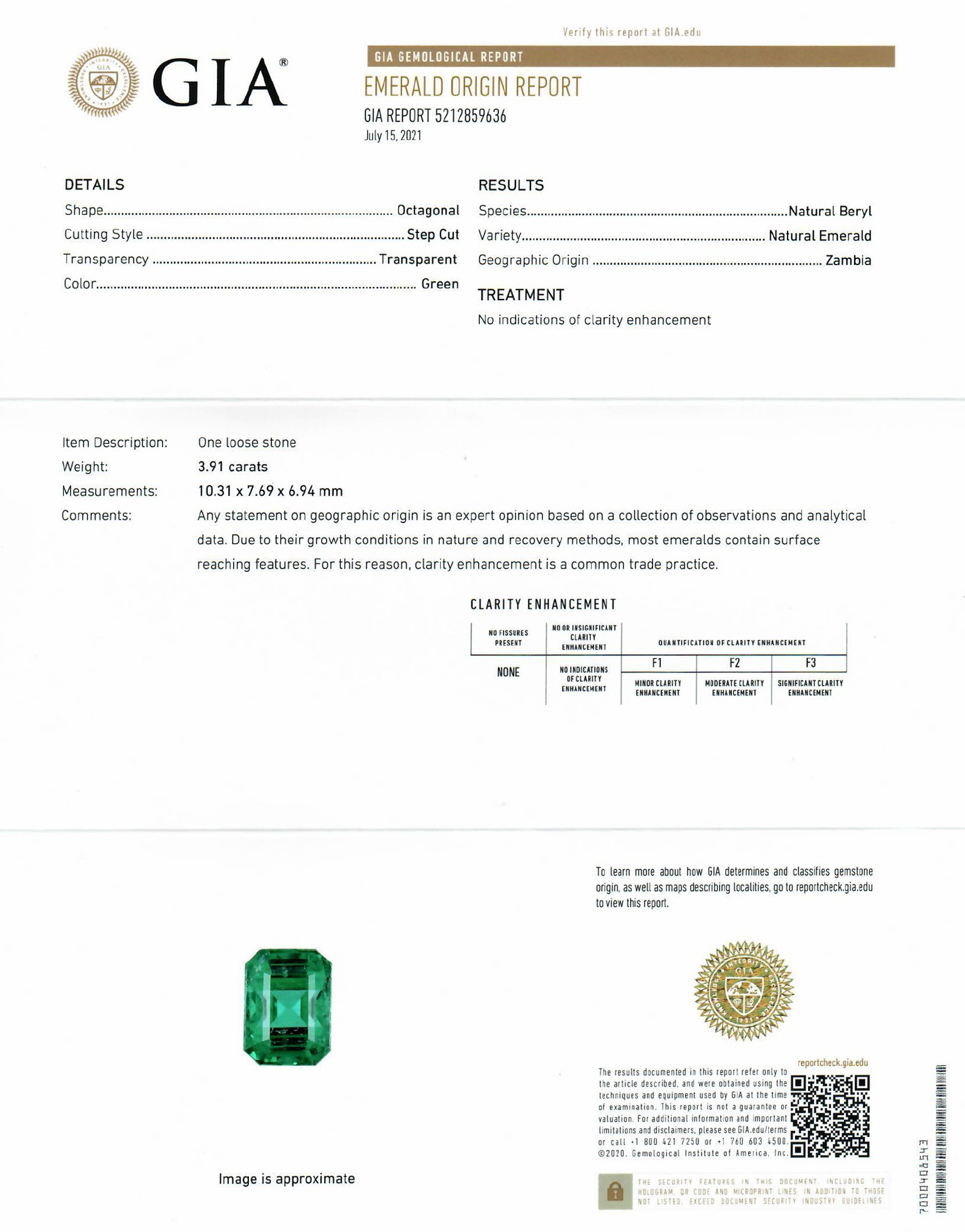 3.91 Ct. Emerald from Zambia